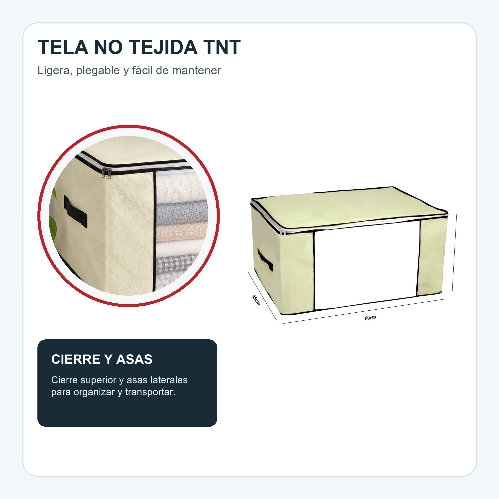 Bolsa Multiuso Organizadora Grande de Tela No Tejida, 60 × 45 × 30 cm, 1 Unidad