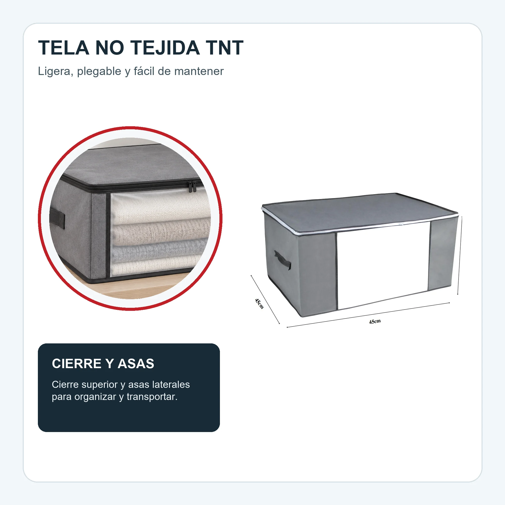 Bolsa Organizadora Gris con Ventana Frontal, 45 × 45 × 20 cm, 1 Unidad