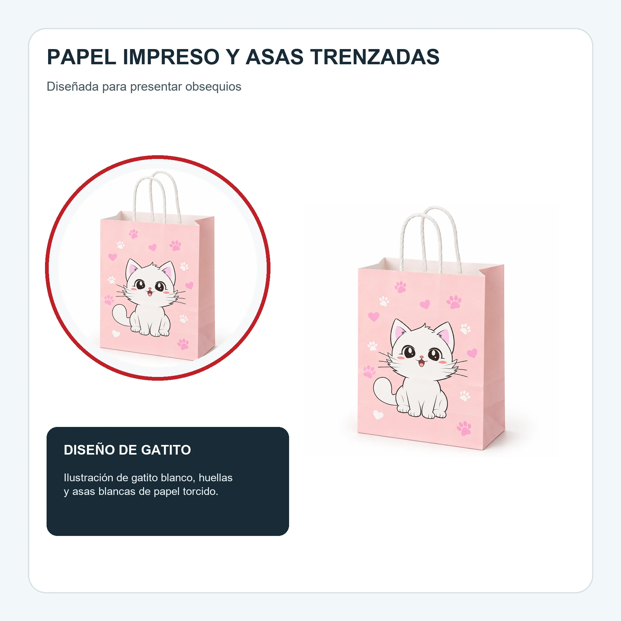 Bolsa de Regalo Infantil Estampada con Diseño De Gatito, 15 × 21 × 8 cm