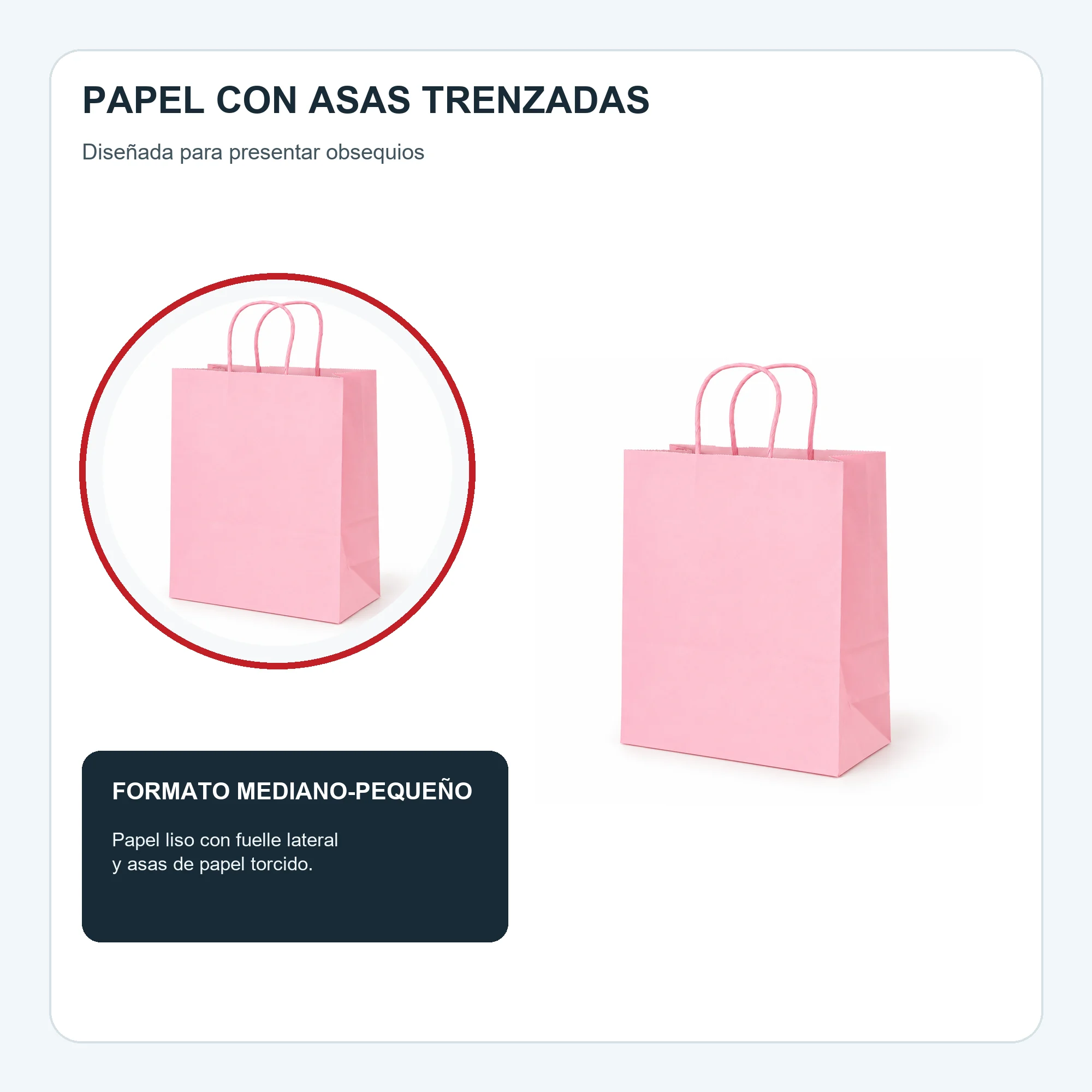 Bolsa de Regalo de Papel Liso con Asas Trenzadas, 22 × 27 × 11 cm, Colores Surtidos