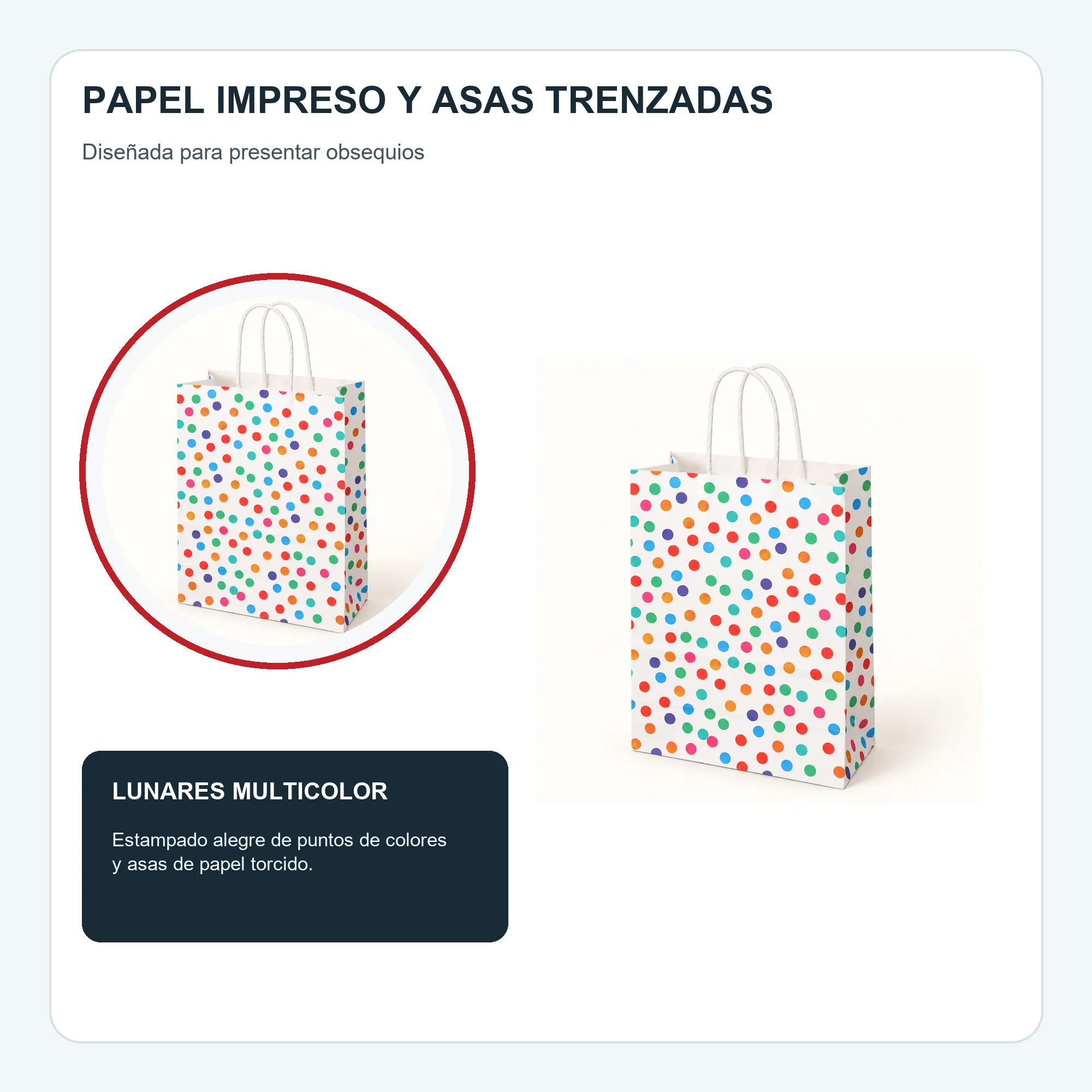 Bolsa de Regalo de Papel Estampada con Lunares Multicolor, 21 × 27 × 11 cm, Diseños Surtidos