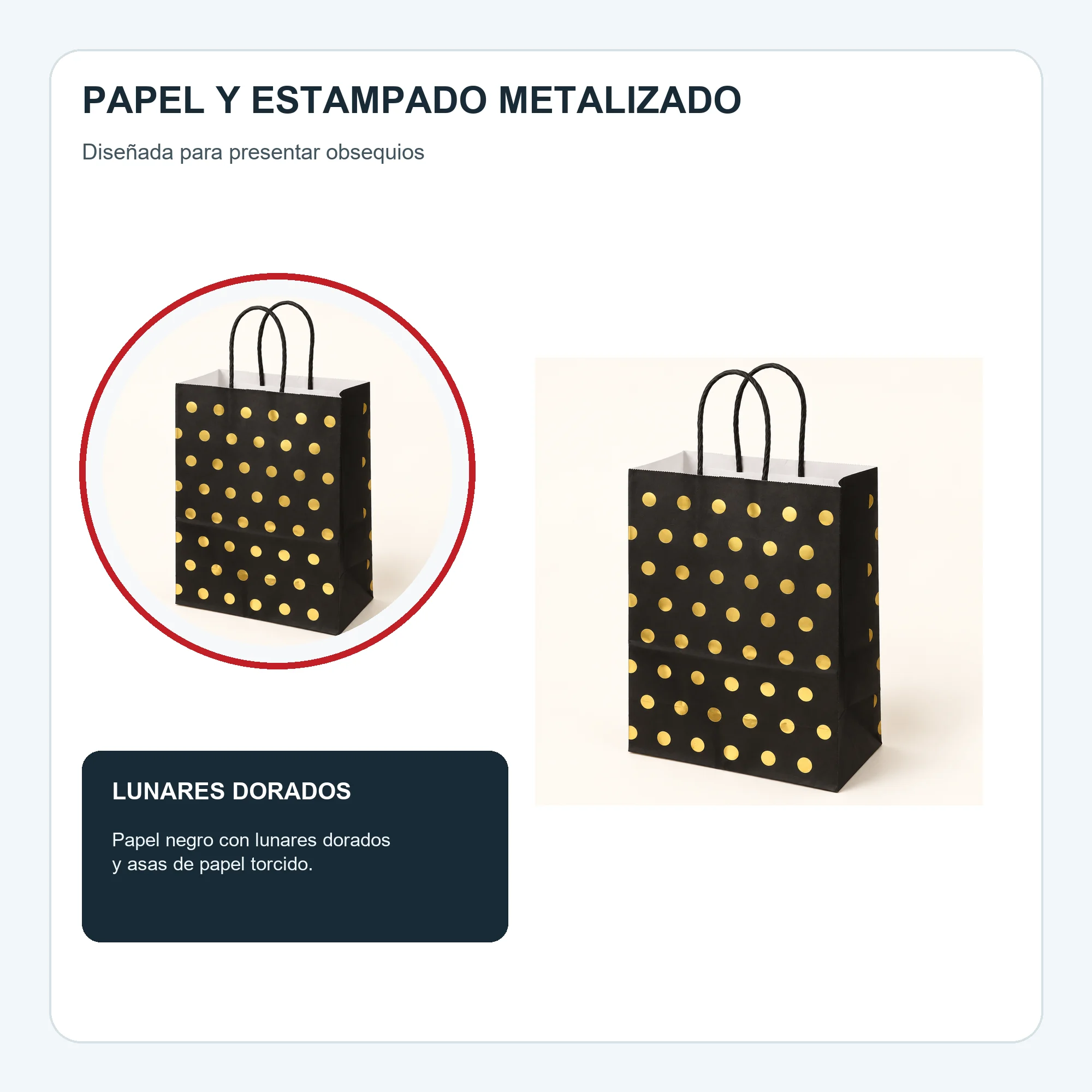 Bolsa de Regalo de Papel con Lunares Dorados y Asas Trenzadas, 21 × 27 × 11 cm, Diseños Surtidos