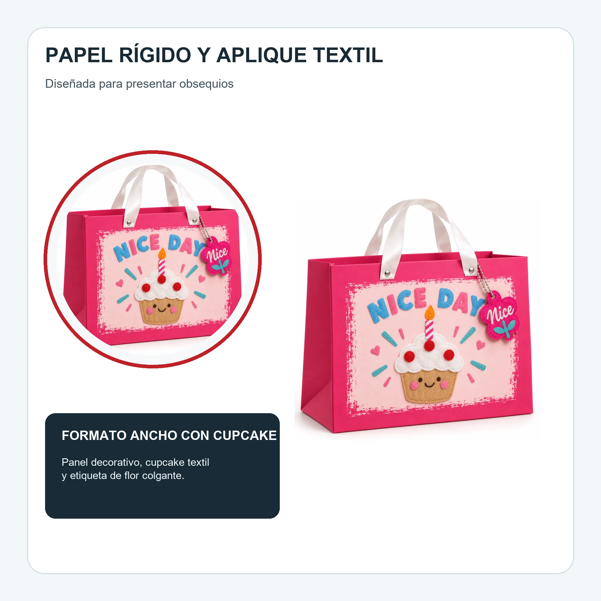 Bolsa de Regalo Rígida Ancha Con Cupcake con Formato Ancho Con Cupcake, 32 × 25,5 × 15 cm