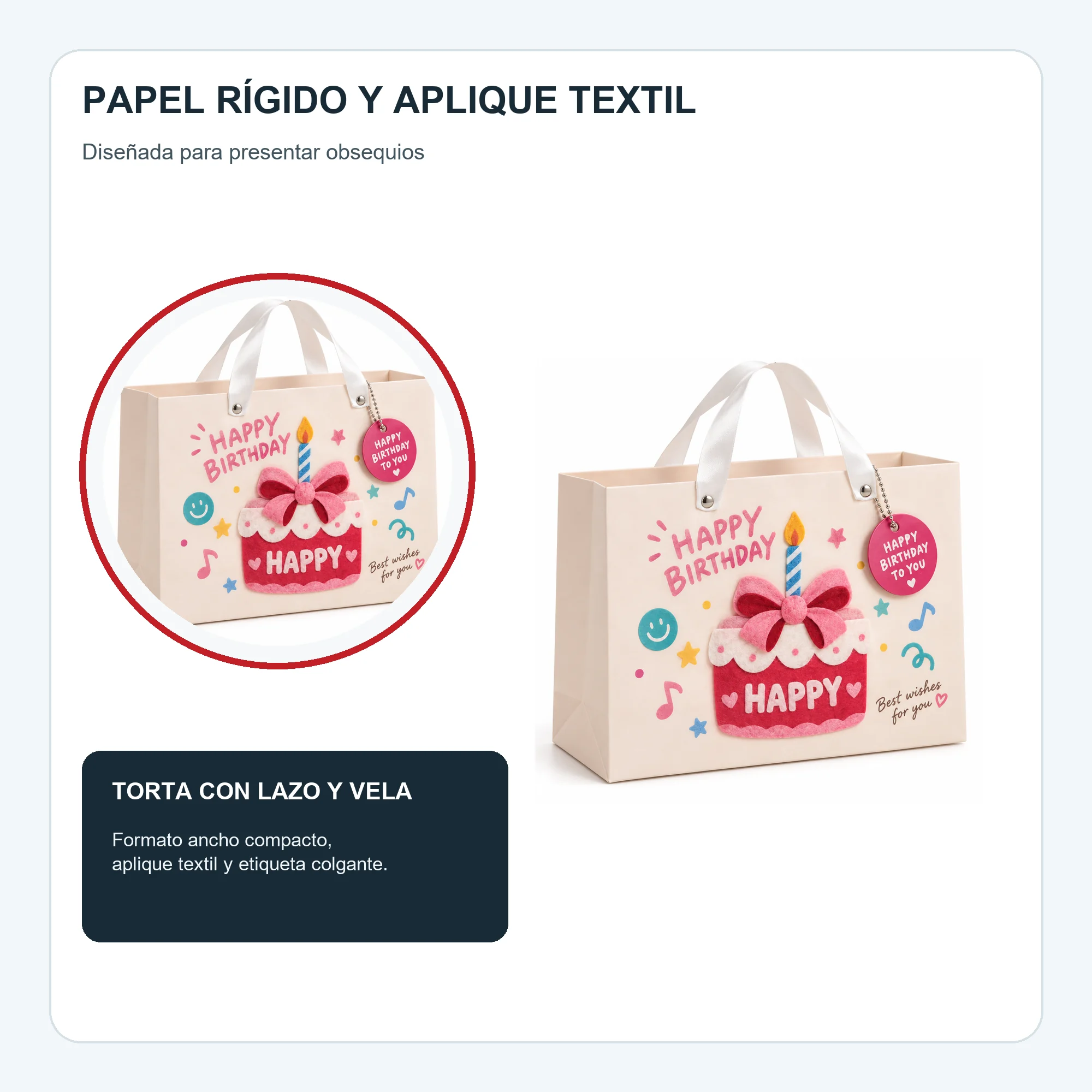 Bolsa de Regalo Bolsa Rígida Ancha De Cumpleaños, 24,5 × 19,5 × 9,5 cm