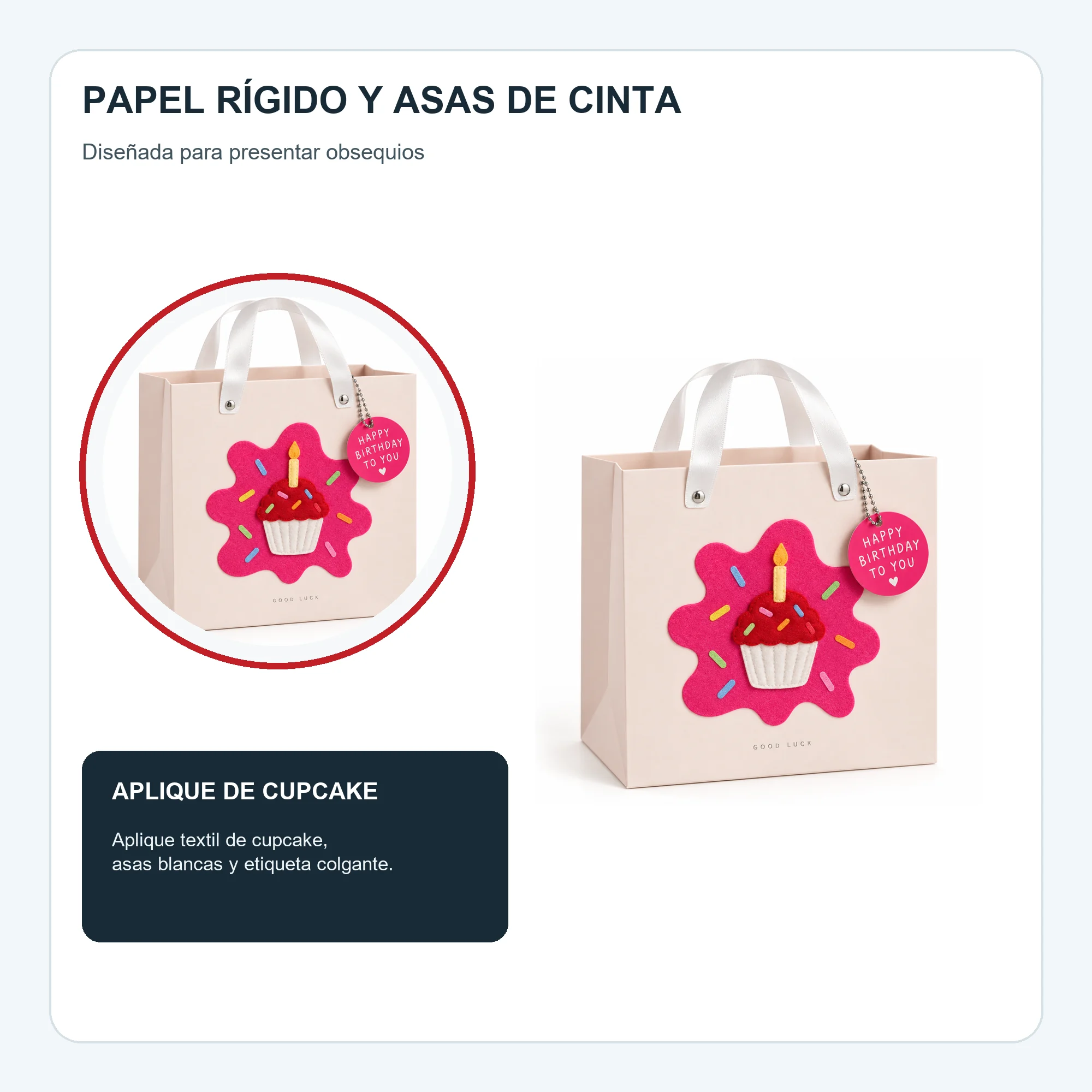 Bolsa de Regalo Rígida De Cumpleaños con Aplique De Cupcake, 22 × 22 × 10 cm