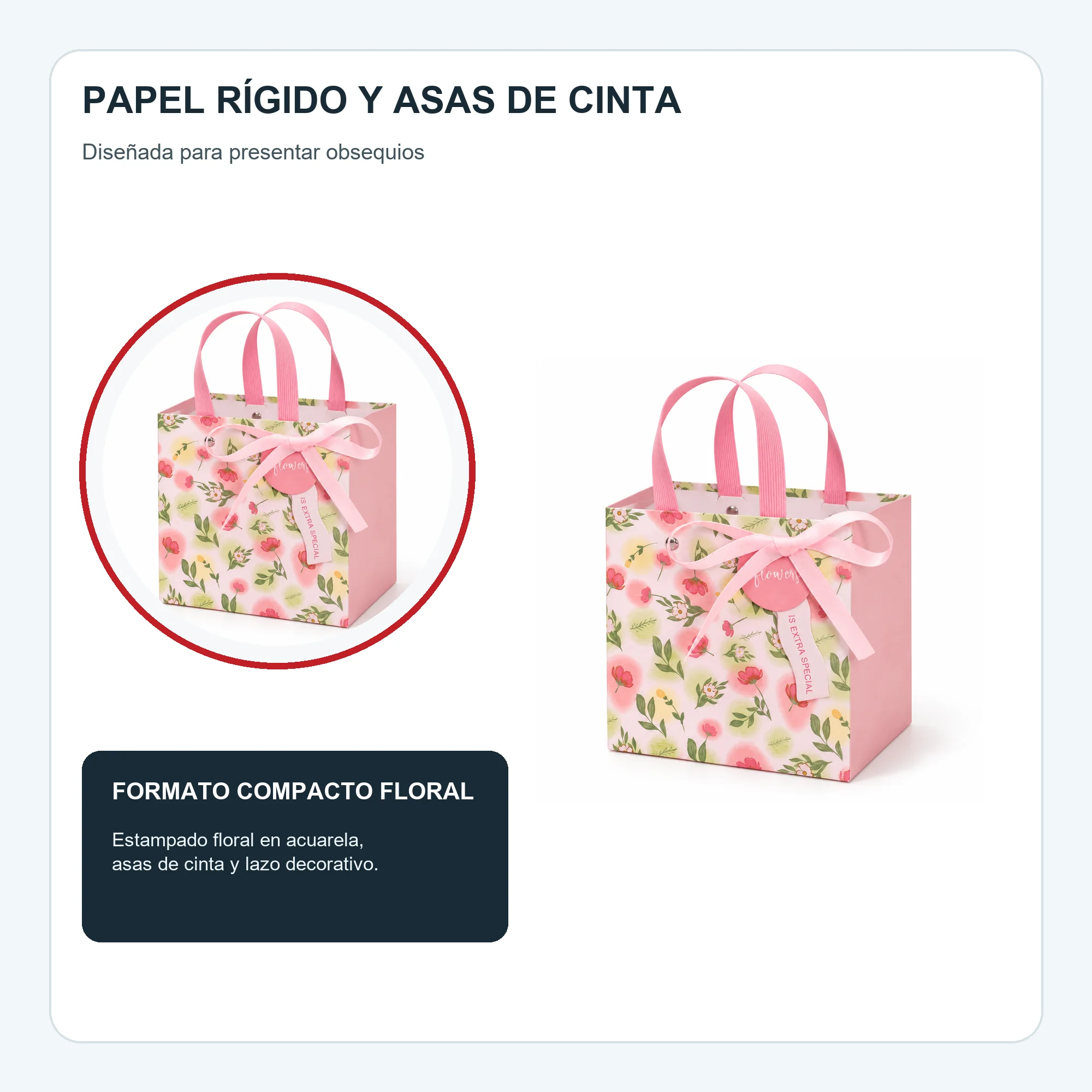Bolsa de Regalo Rígida Floral con Formato Compacto Floral, 14,5 × 14,5 × 10 cm