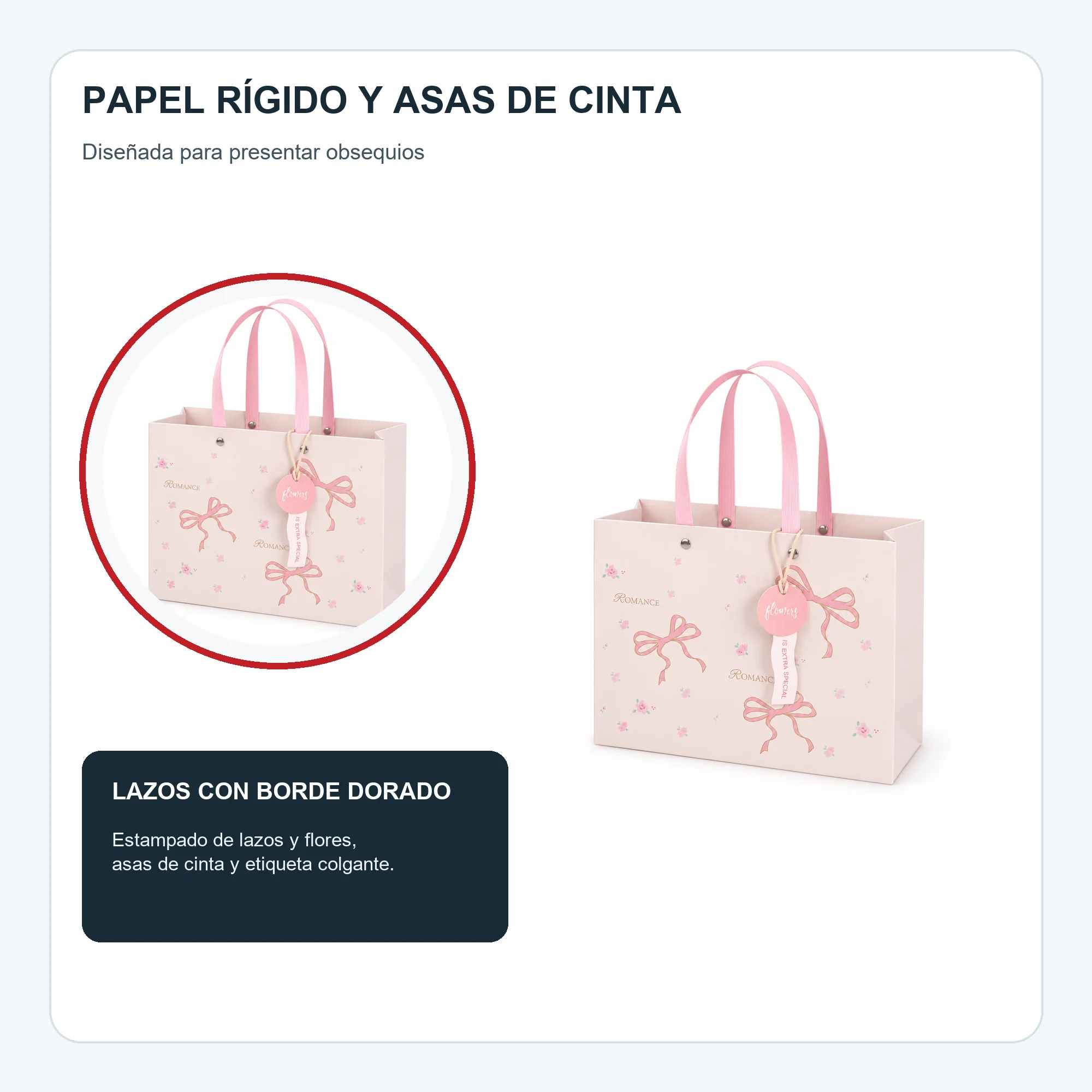 Bolsa de Regalo Rígida Estampada con Lazos Con Borde Dorado, 24,5 × 19,5 × 9,5 cm