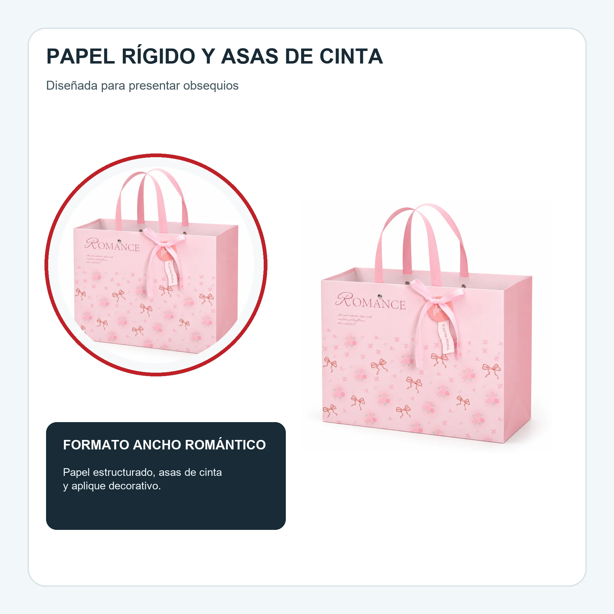 Bolsa de Regalo Rígida Romántica con Formato Ancho Romántico, 32 × 25,5 × 15 cm