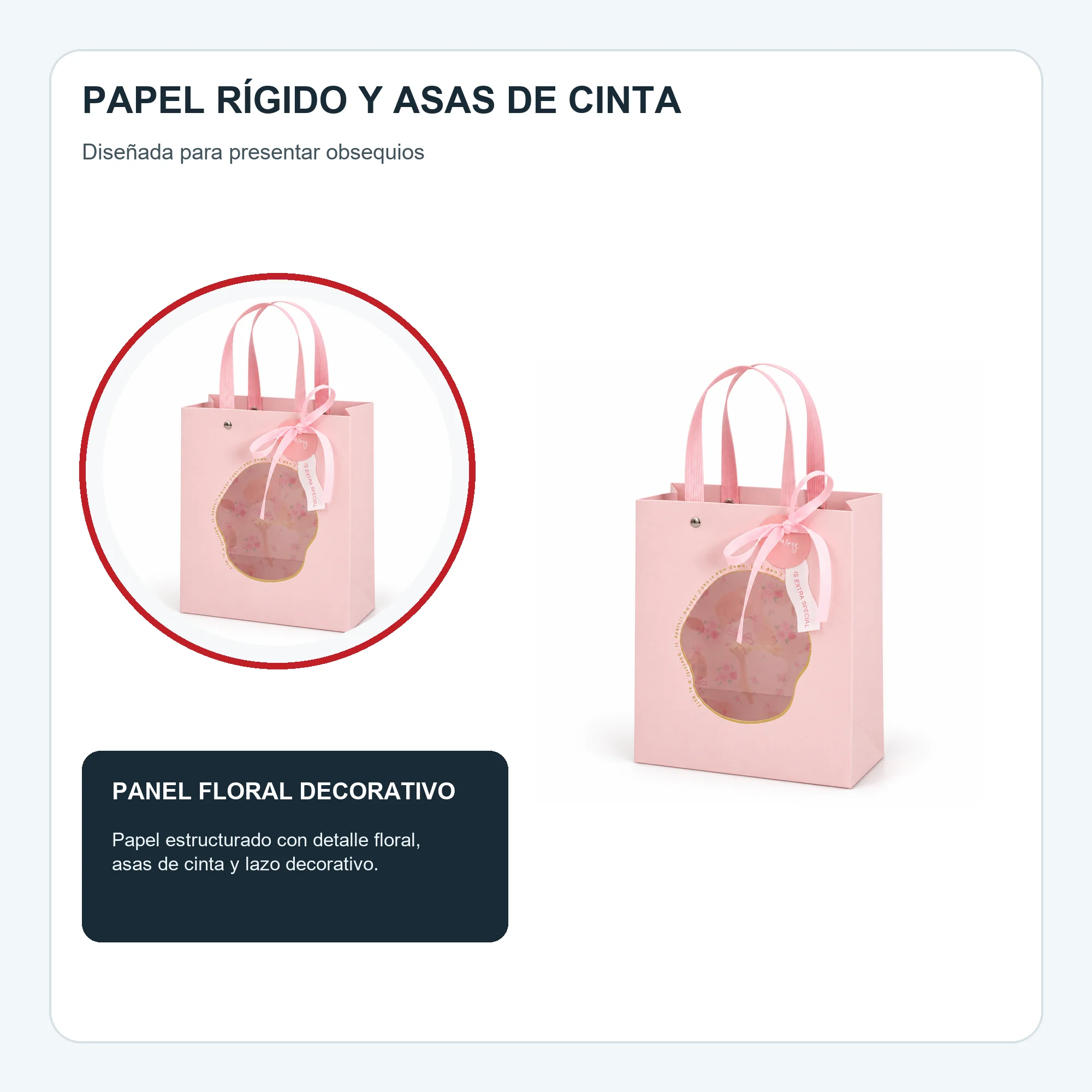 Bolsa de Regalo Rígida Floral con Panel Floral Decorativo, 18 × 23 × 10 cm