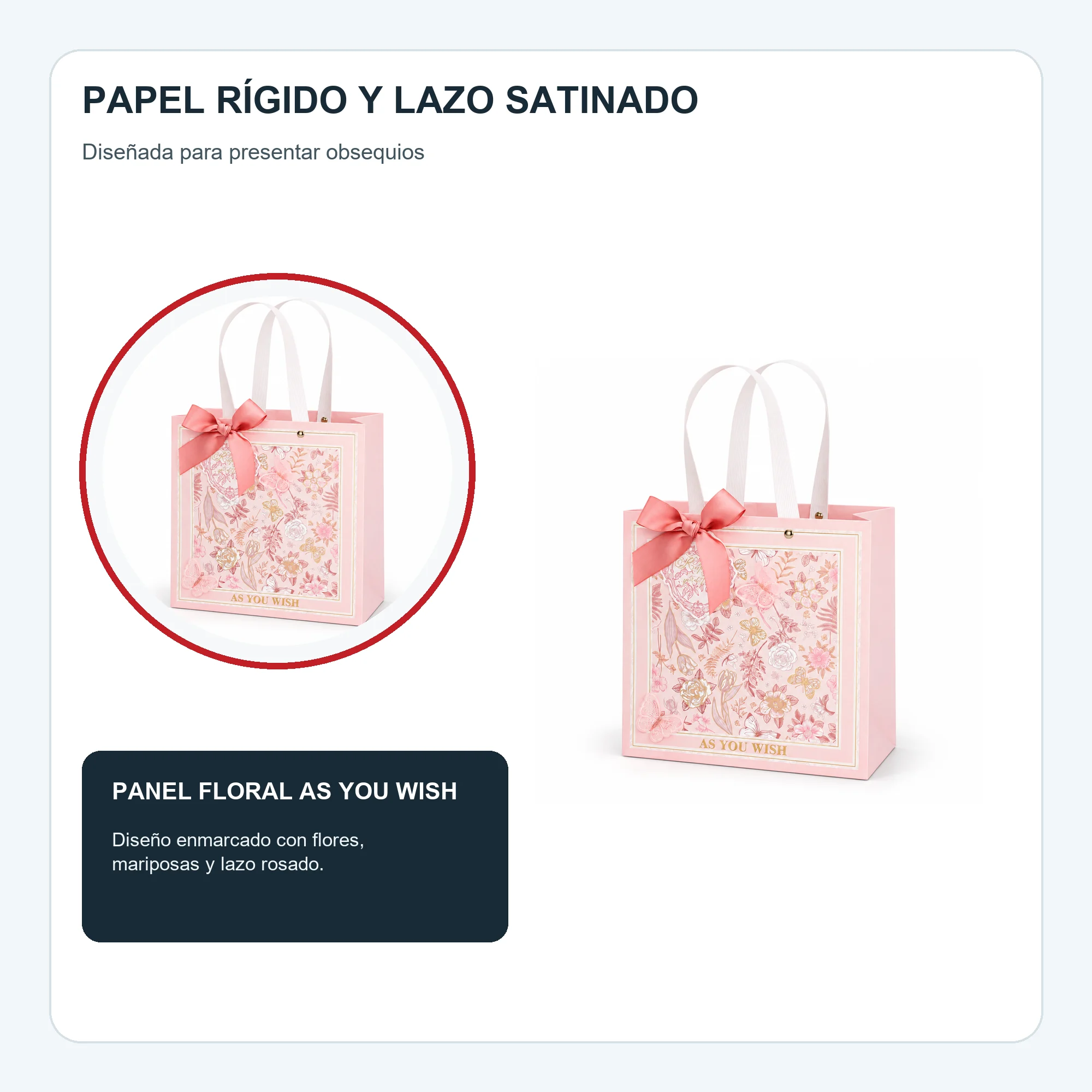 Bolsa de Regalo Rosada Floral Con Mariposas, 22 × 22 × 10 cm