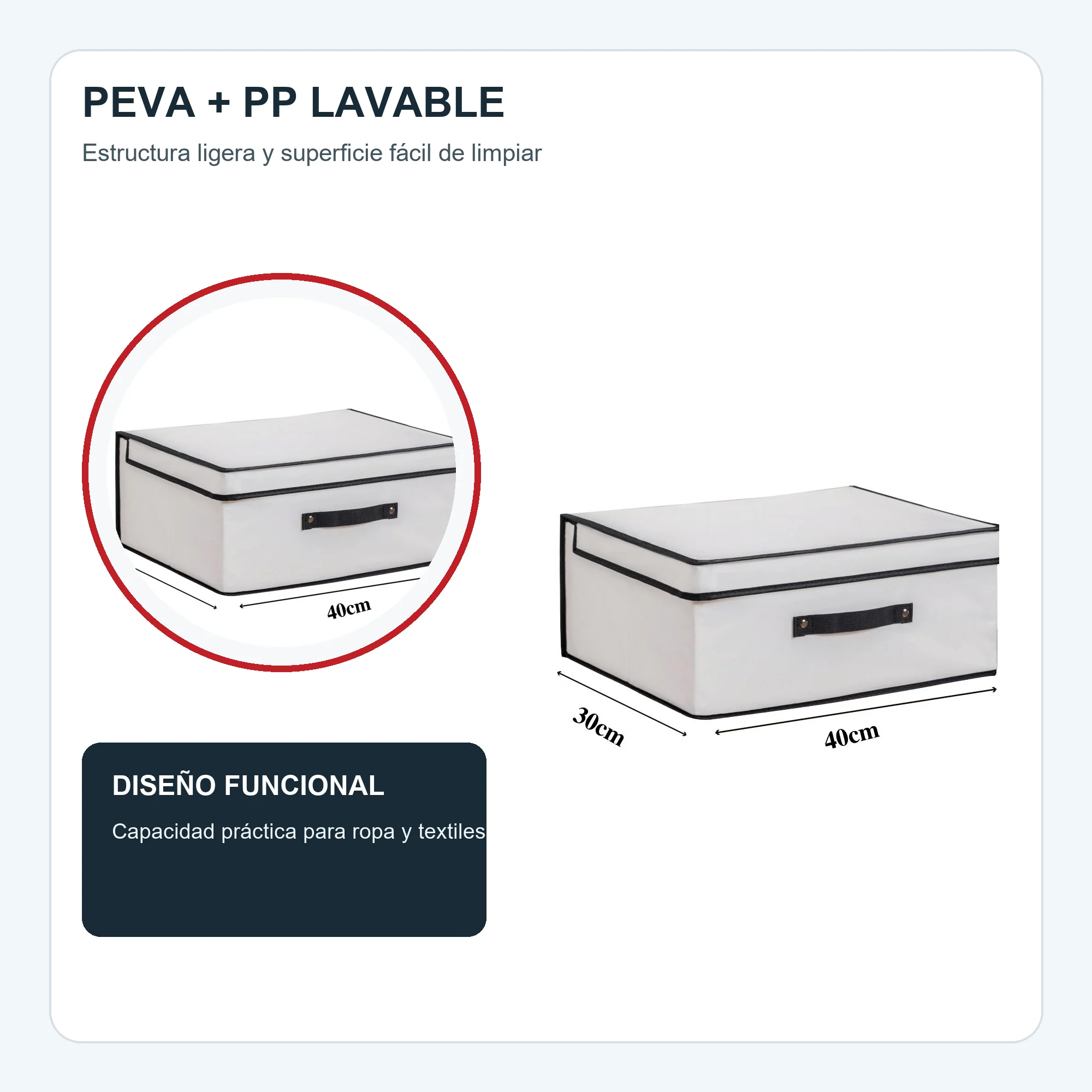 Caja organizadora mediana con tapa de PEVA y PP, 40 × 30 × 25 cm, 1 Unidad