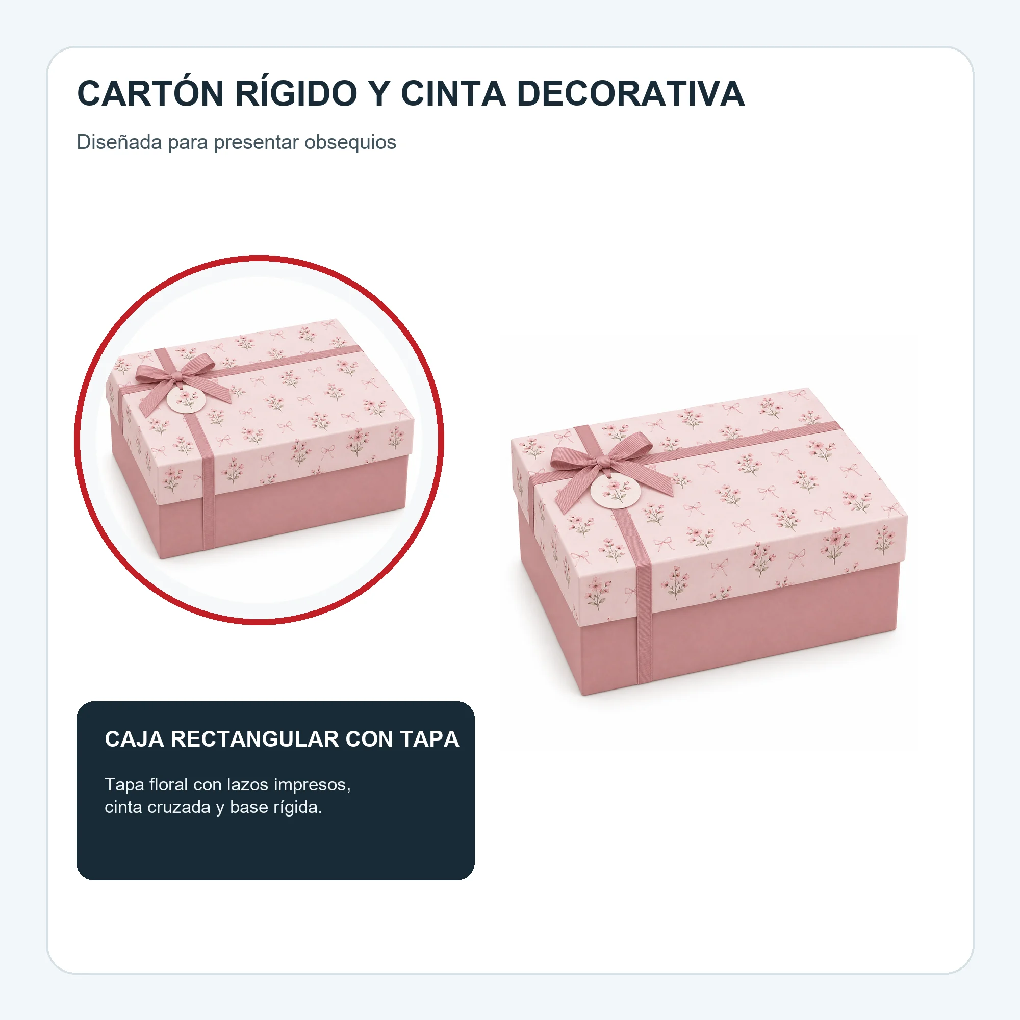 Caja de Regalo Caja Rígida Floral con Tapa y Cinta, 22,5 × 17 × 10 cm