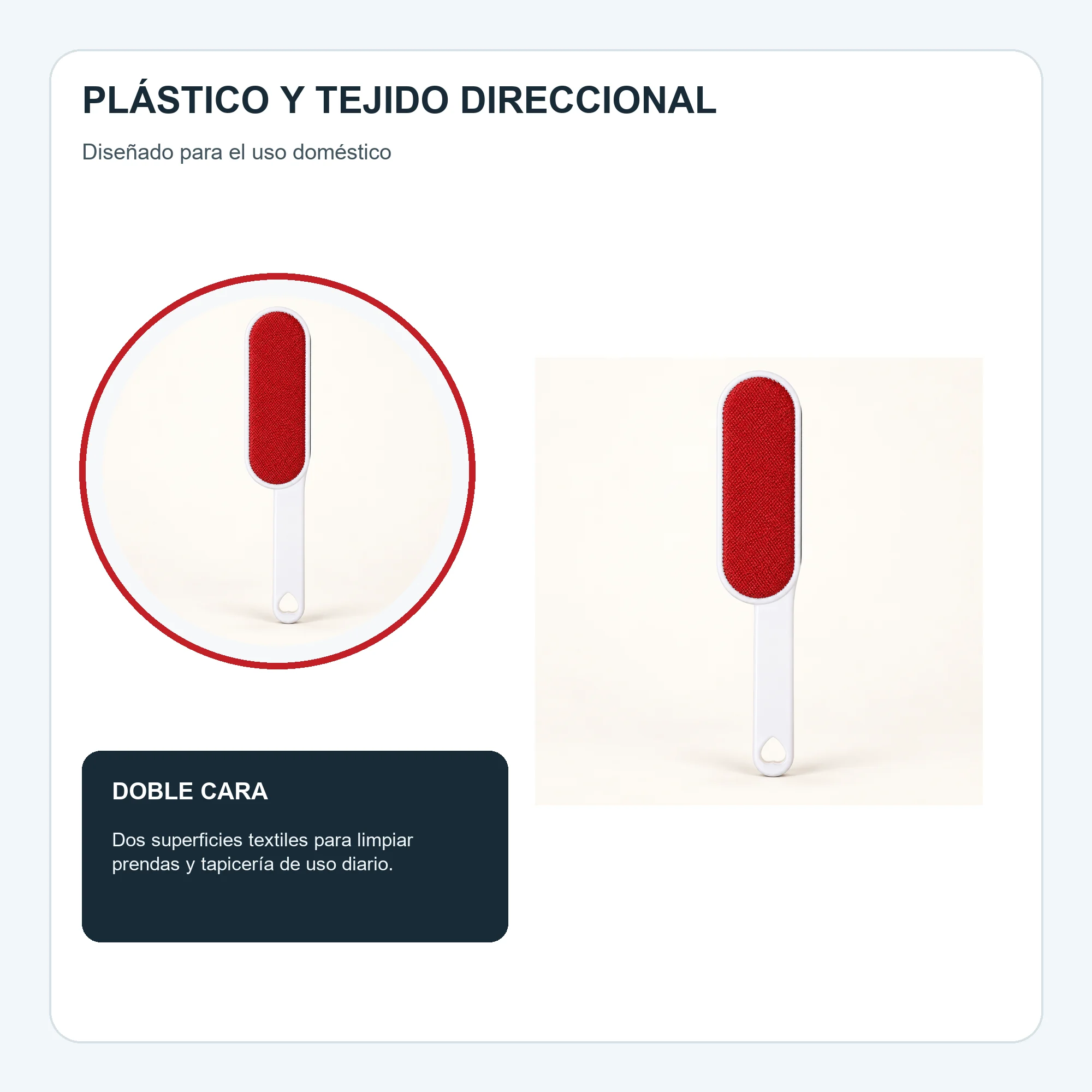 Cepillo Quitapelusas de Doble Cara, 25 cm, Blanco Con Caras Roja Y Negra