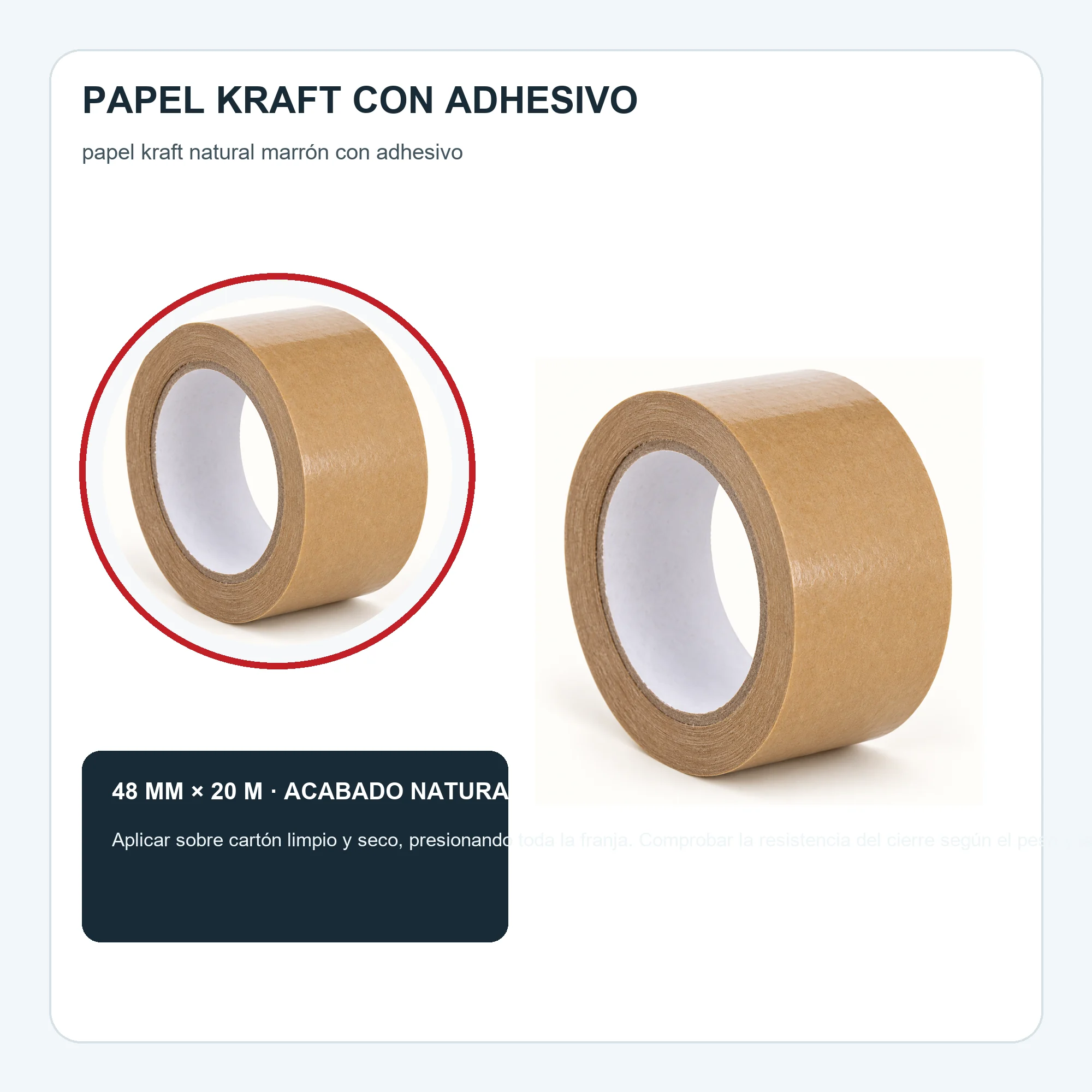 Cinta Adhesiva de Papel Kraft, 48 mm × 20 m