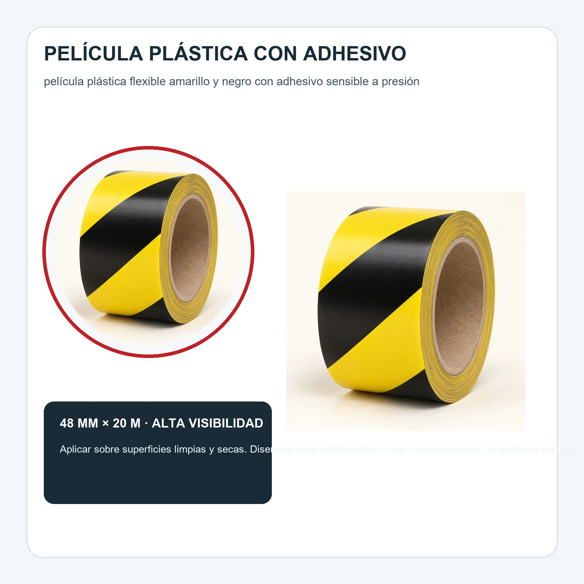 Cinta de Advertencia Amarilla y Negra, 48 mm × 20 m