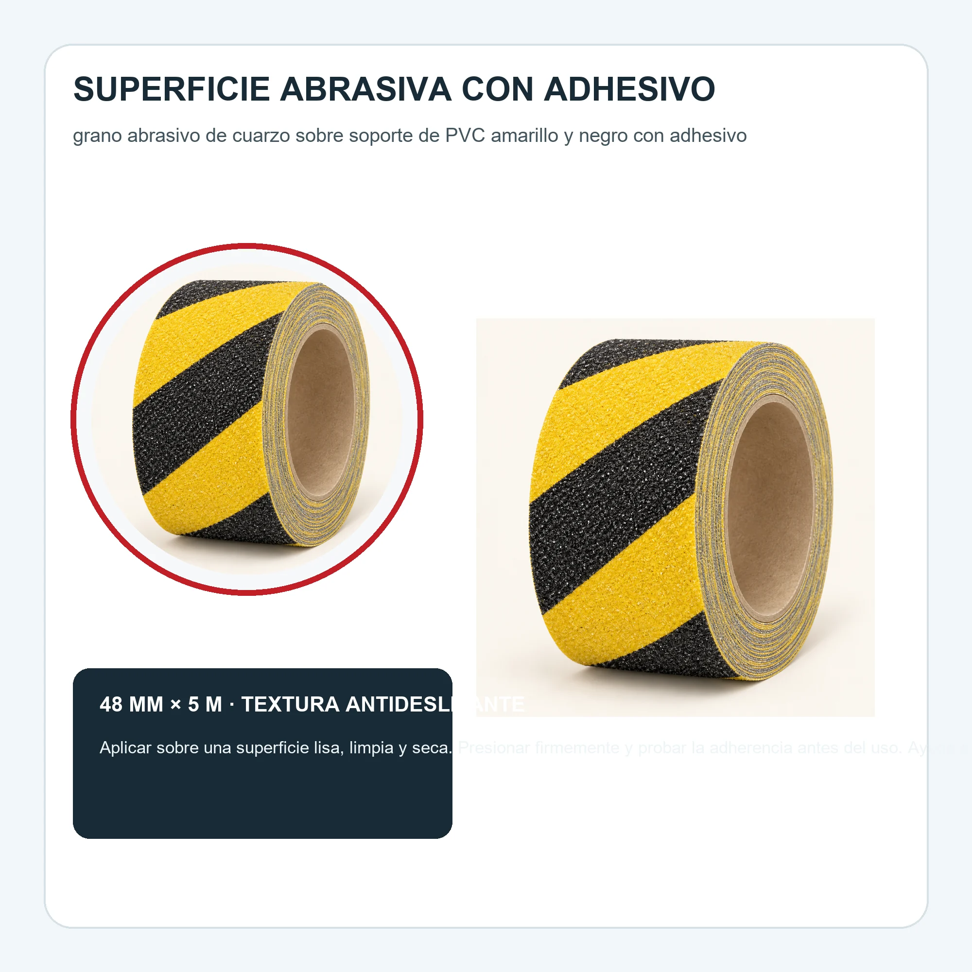 Cinta Antideslizante Abrasiva Amarillo/Negro, 48 mm × 5 m