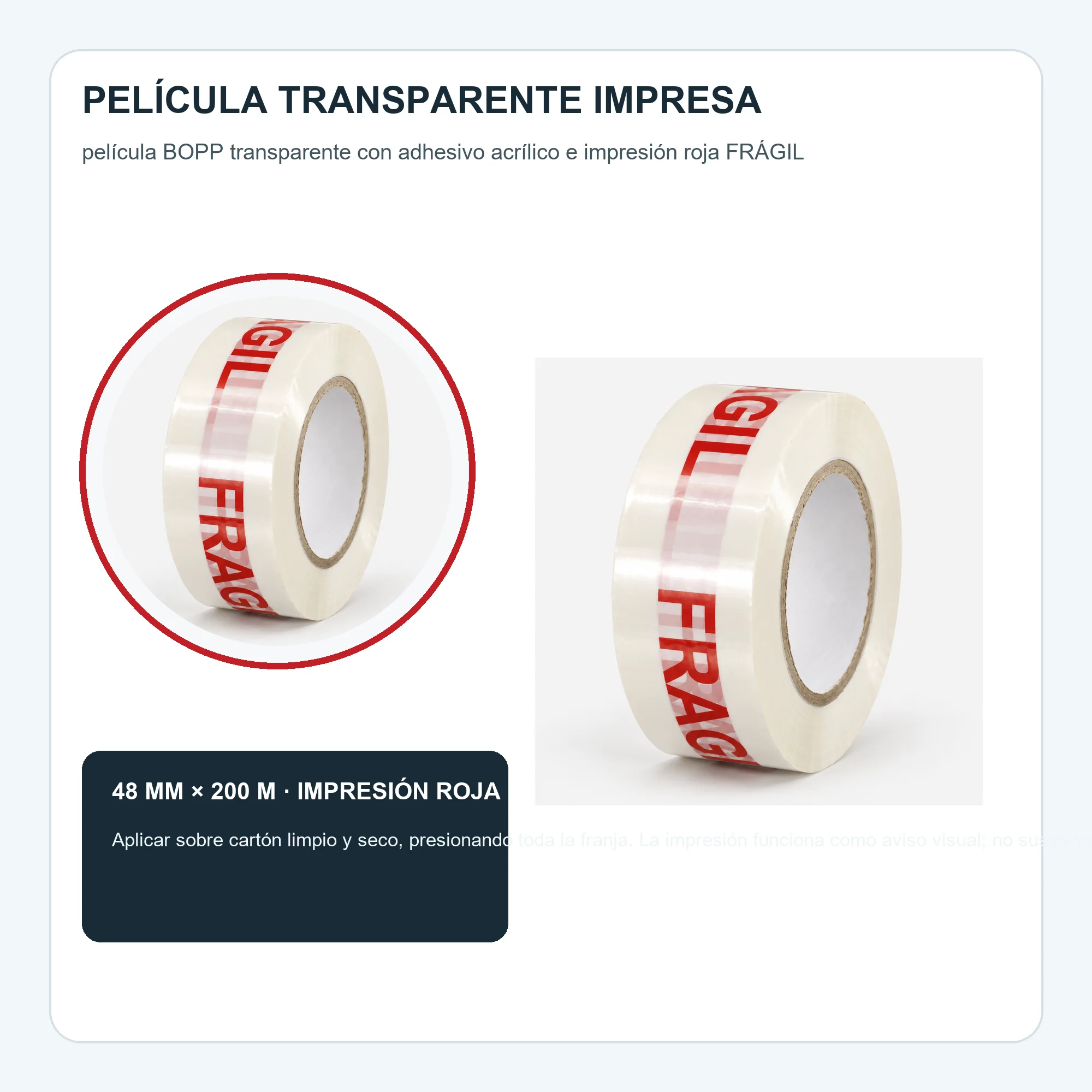 Cinta de Embalaje Transparente FRÁGIL, 48 mm × 200 m