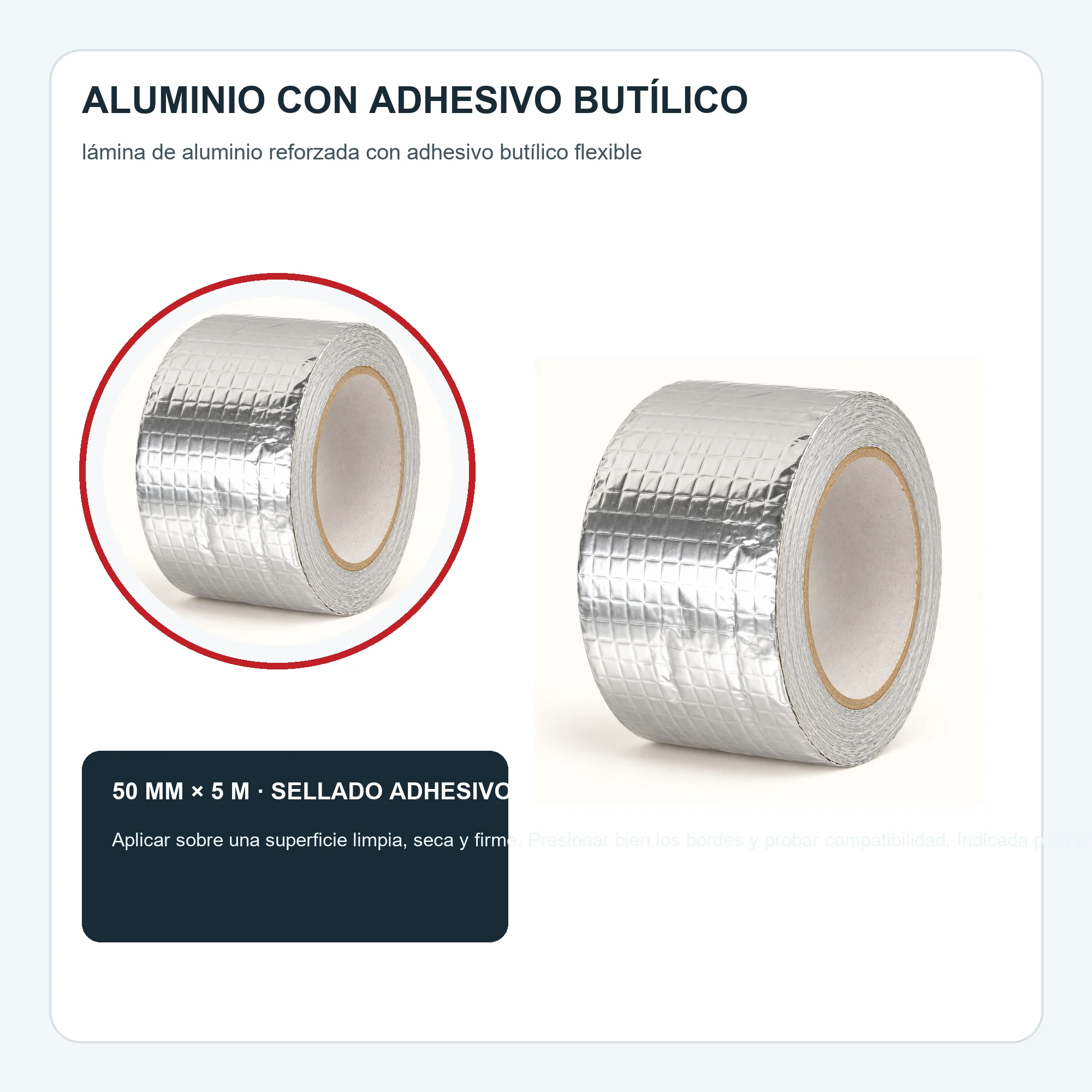 Cinta Impermeable de Aluminio con Butilo, 50 mm × 5 m