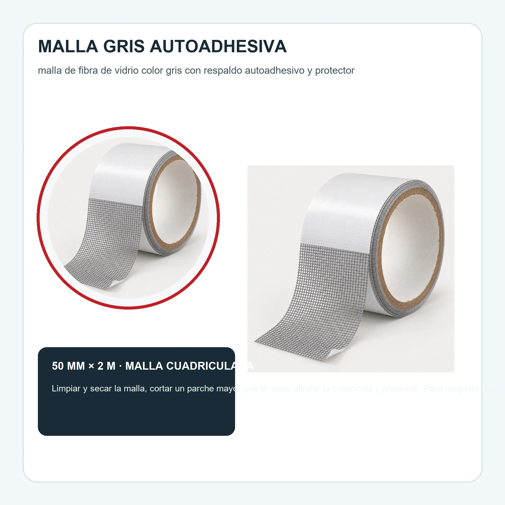 Cinta de Reparación para Mosquitero Gris, 50 mm × 2 m