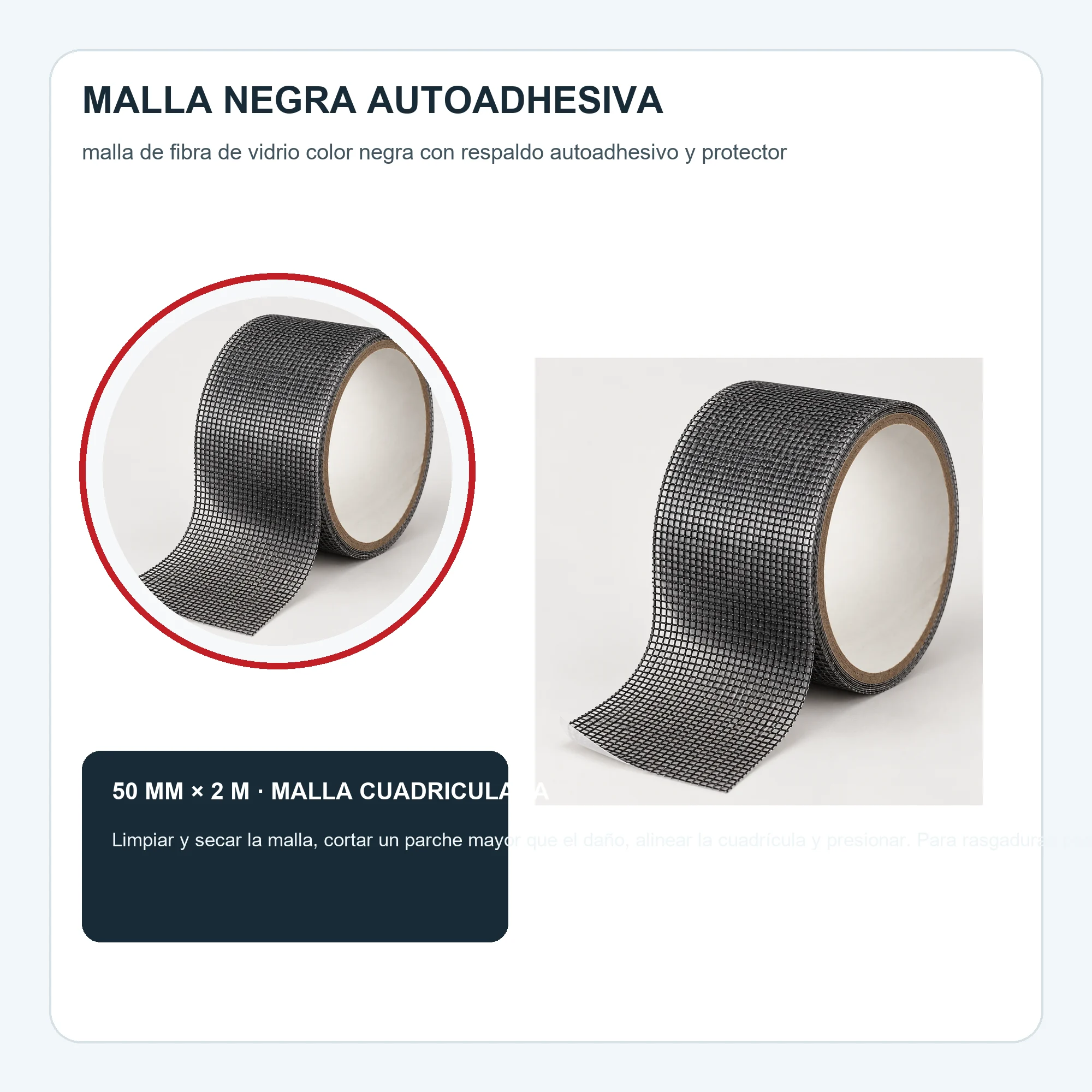 Cinta de Reparación para Mosquitero Negra, 50 mm × 2 m