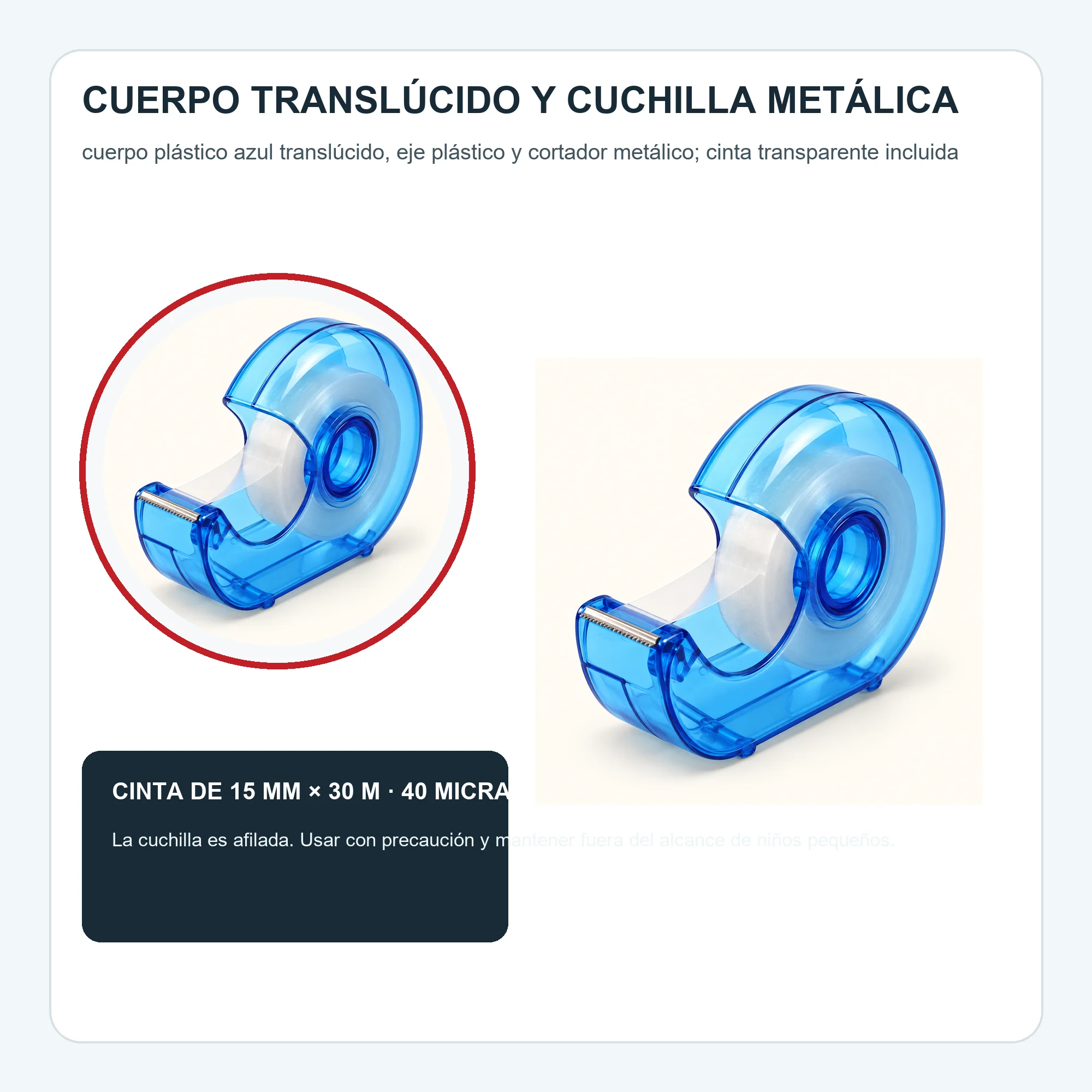 Dispensador de Cinta Azul con Rollo de 15 mm × 30 m