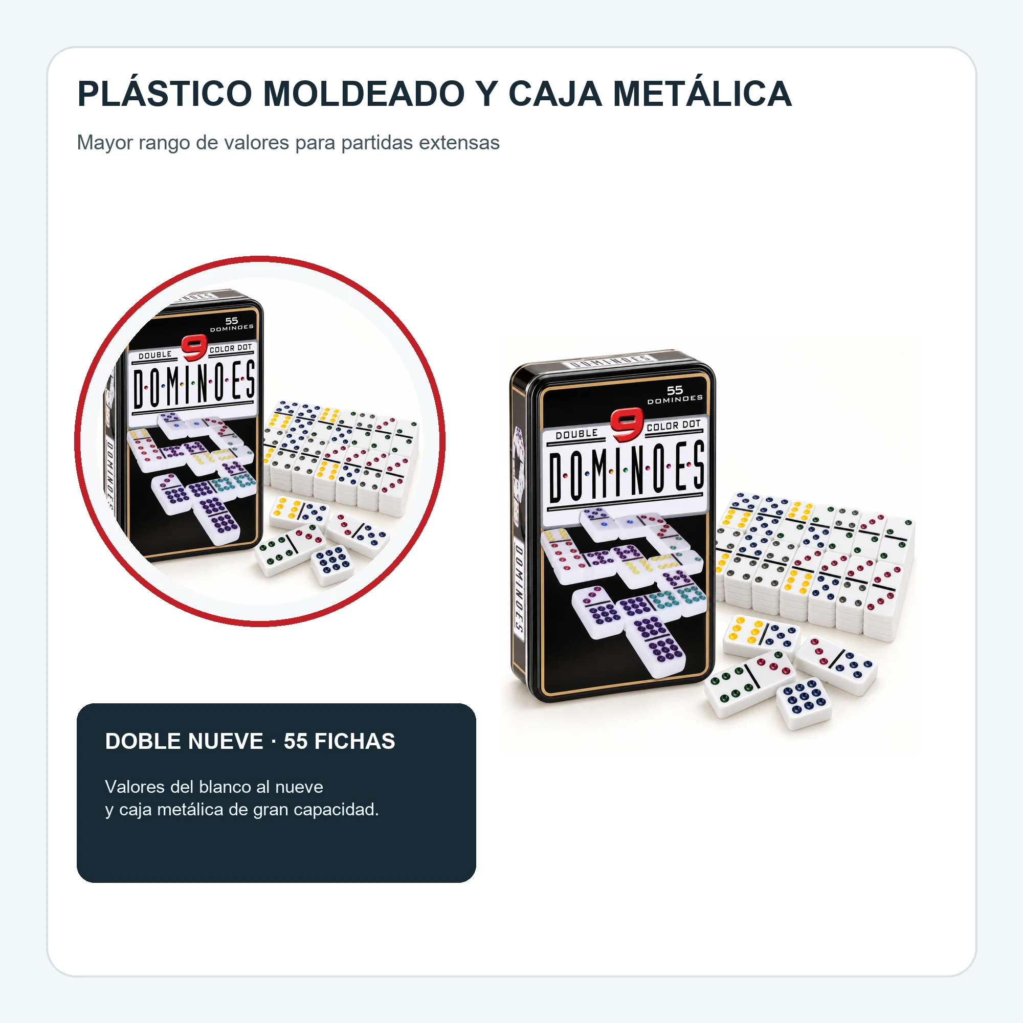Dominó Doble Nueve de 55 Fichas con Caja Metálica