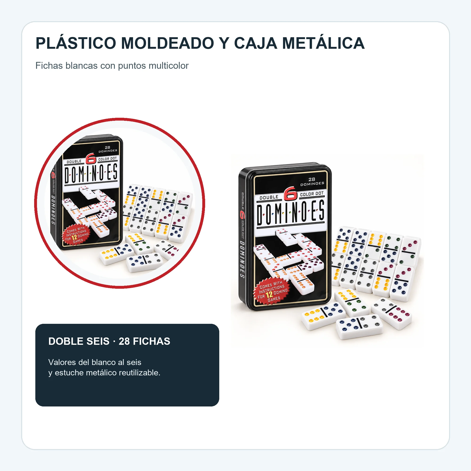 Dominó Doble Seis de 28 Fichas con Caja Metálica
