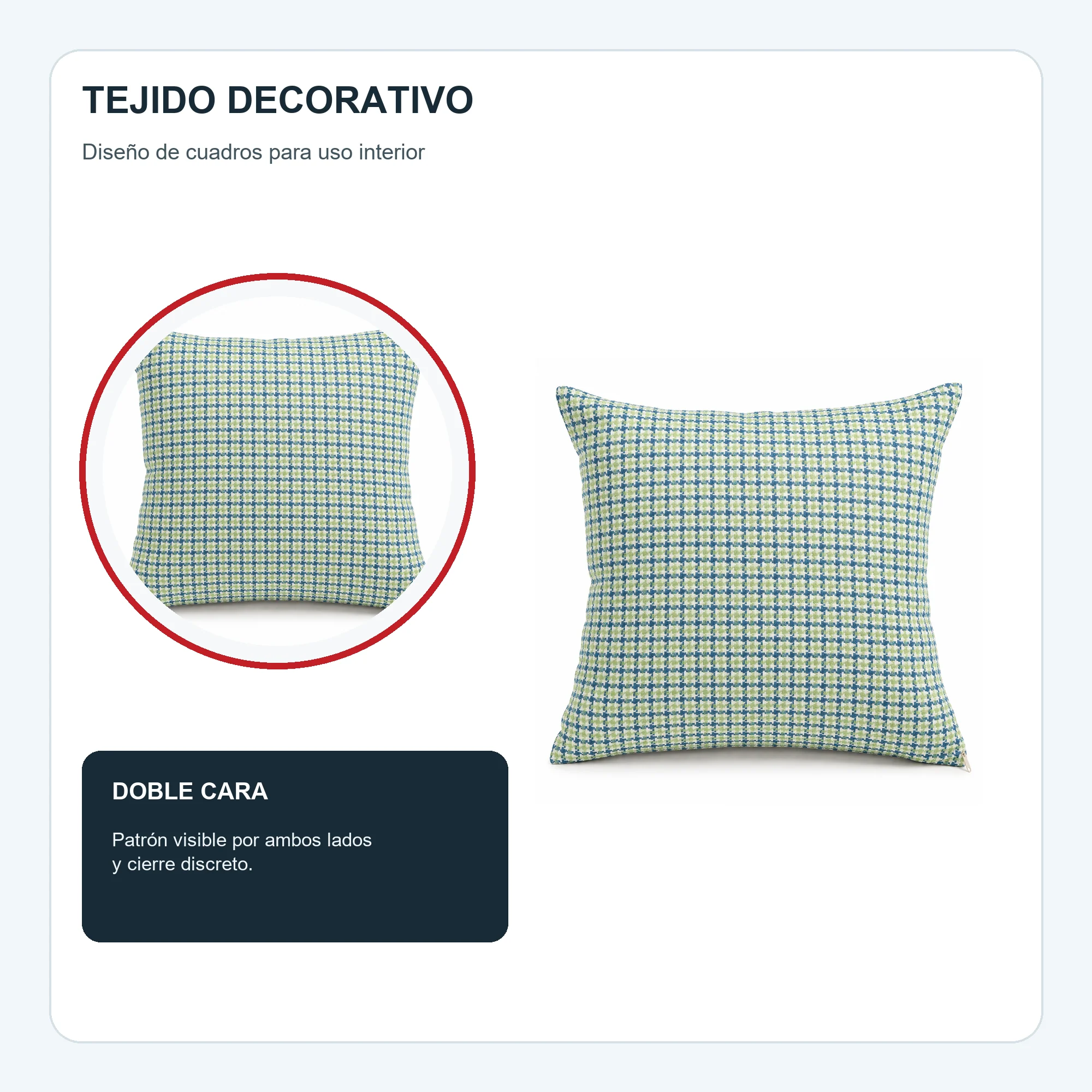 Funda Doble Cara para Cojín con Diseño de Cuadros, 43 × 43 cm