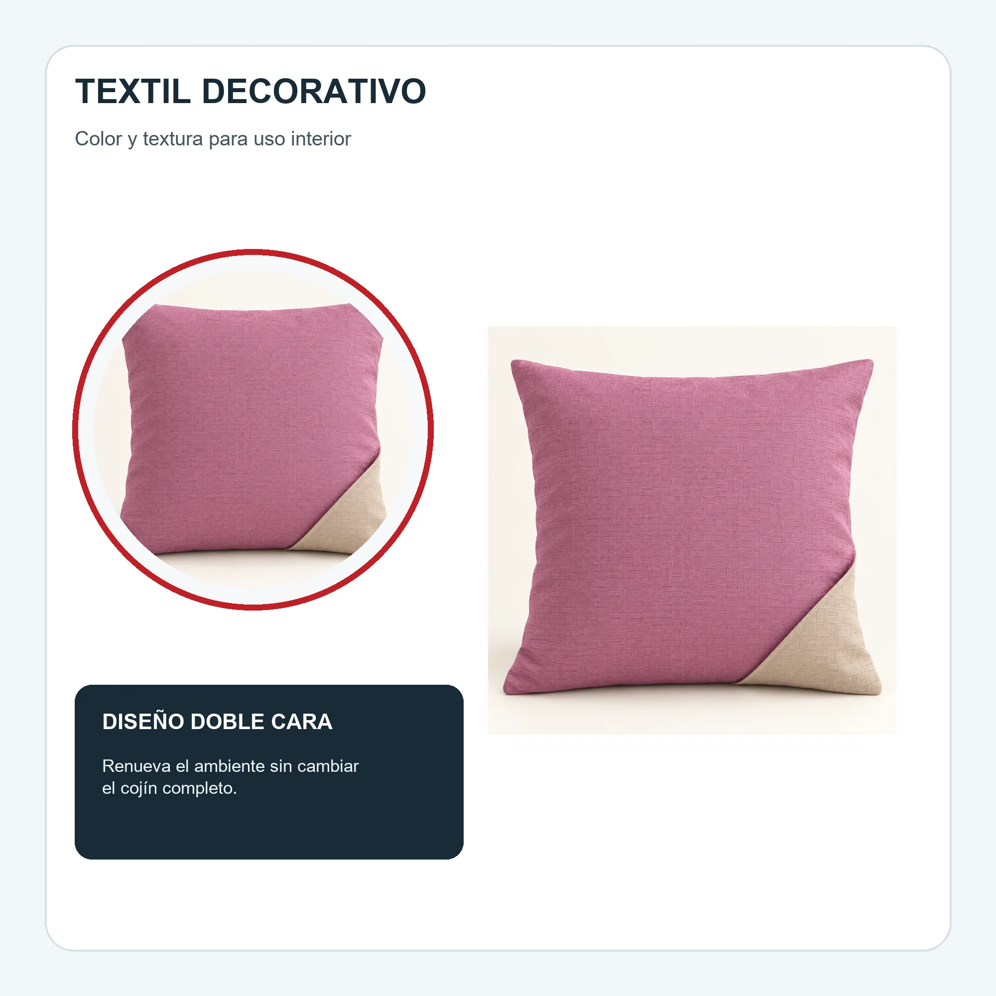 Funda Decorativa para Cojín Reversible Rosa Viejo Y Beige, 43 × 43 cm