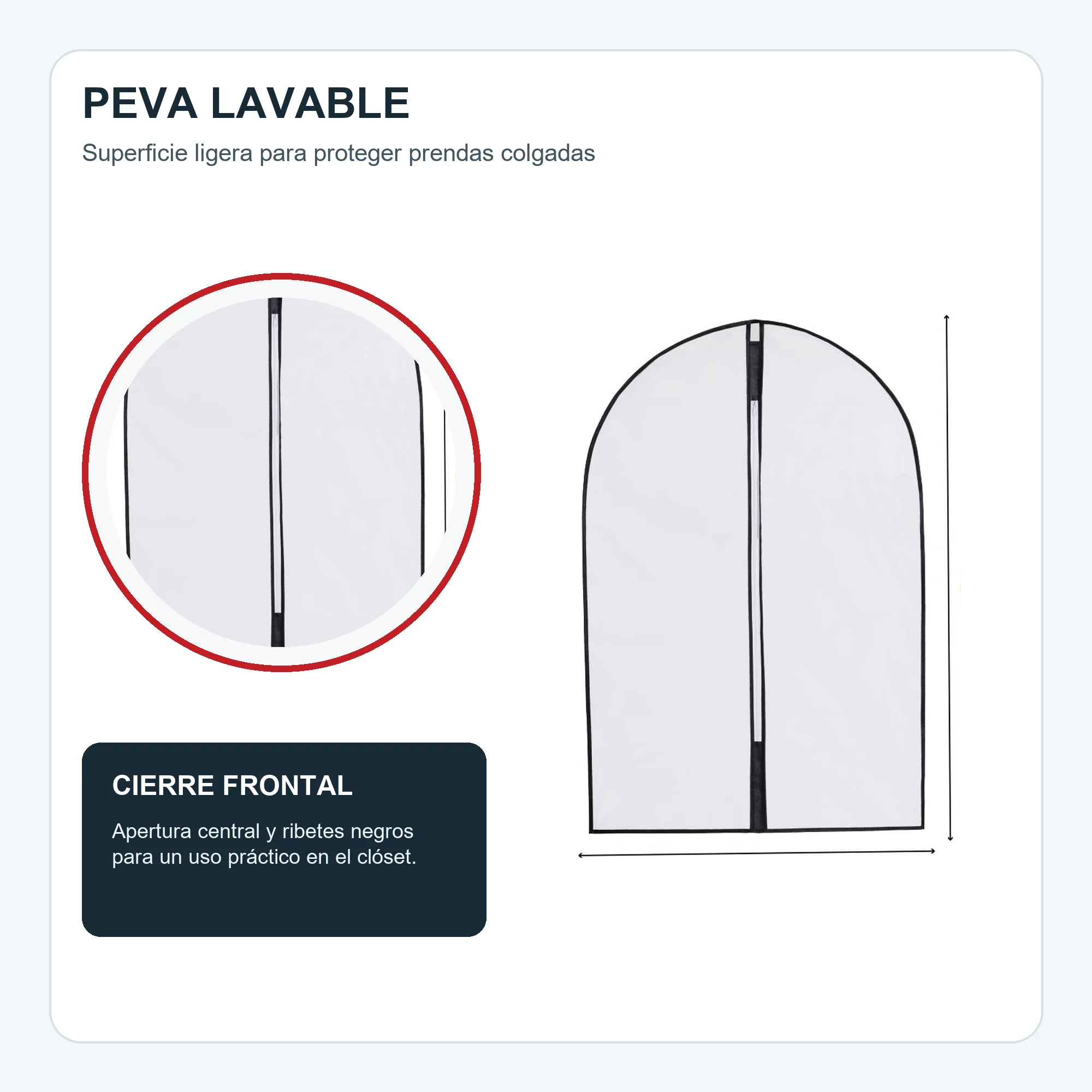 Funda larga para vestido y abrigo de PEVA con Cierre, 60 × 137 cm, 1 Unidad