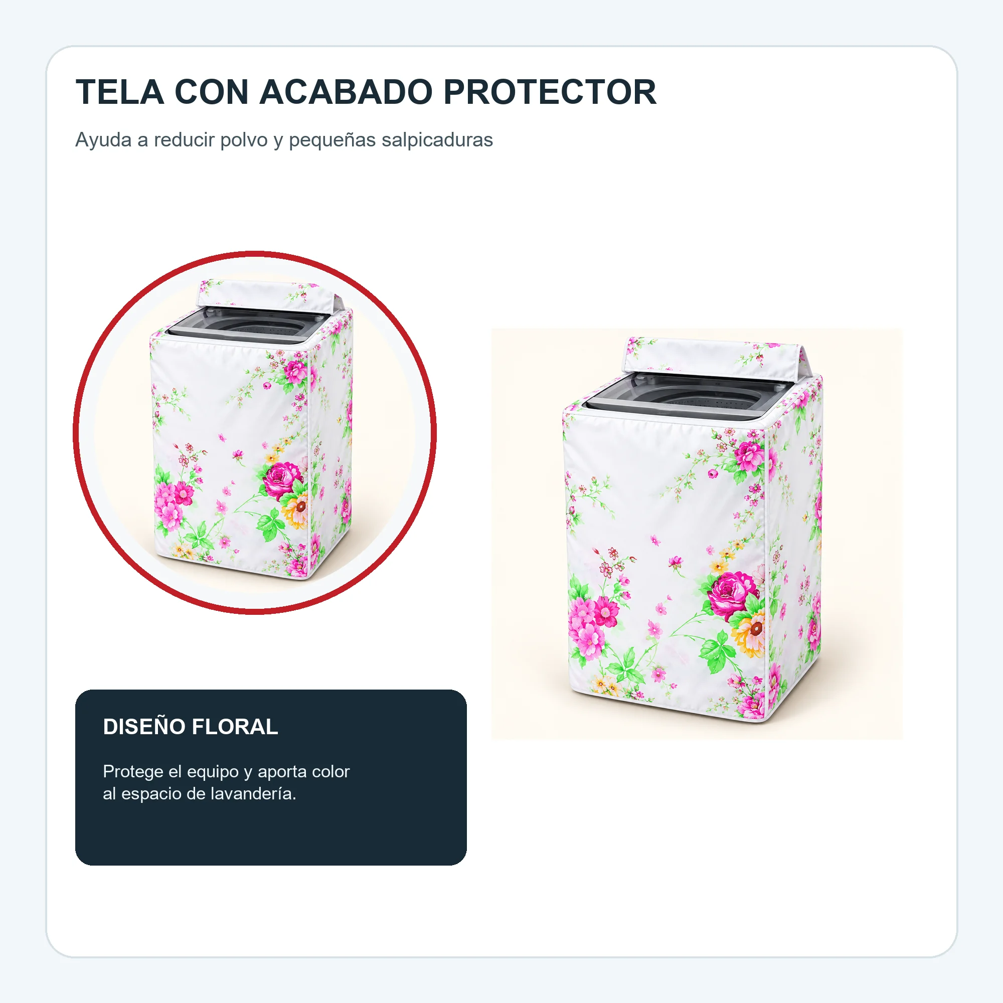 Funda Floral para Lavadora de Carga Superior, 55 × 58 × 87 cm