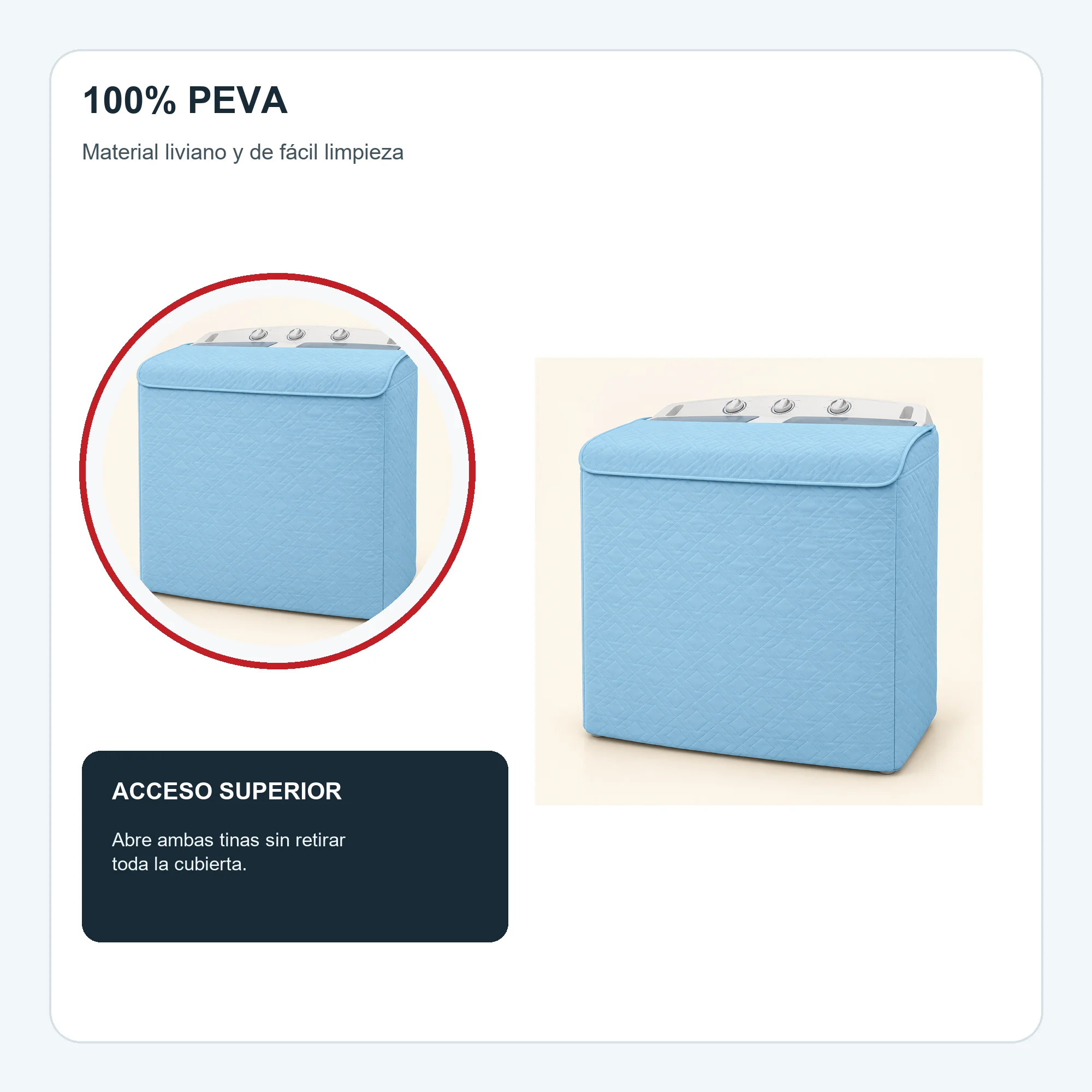 Funda de Lavadora Doble Tina 100% PEVA, 83 × 46 × 83 cm