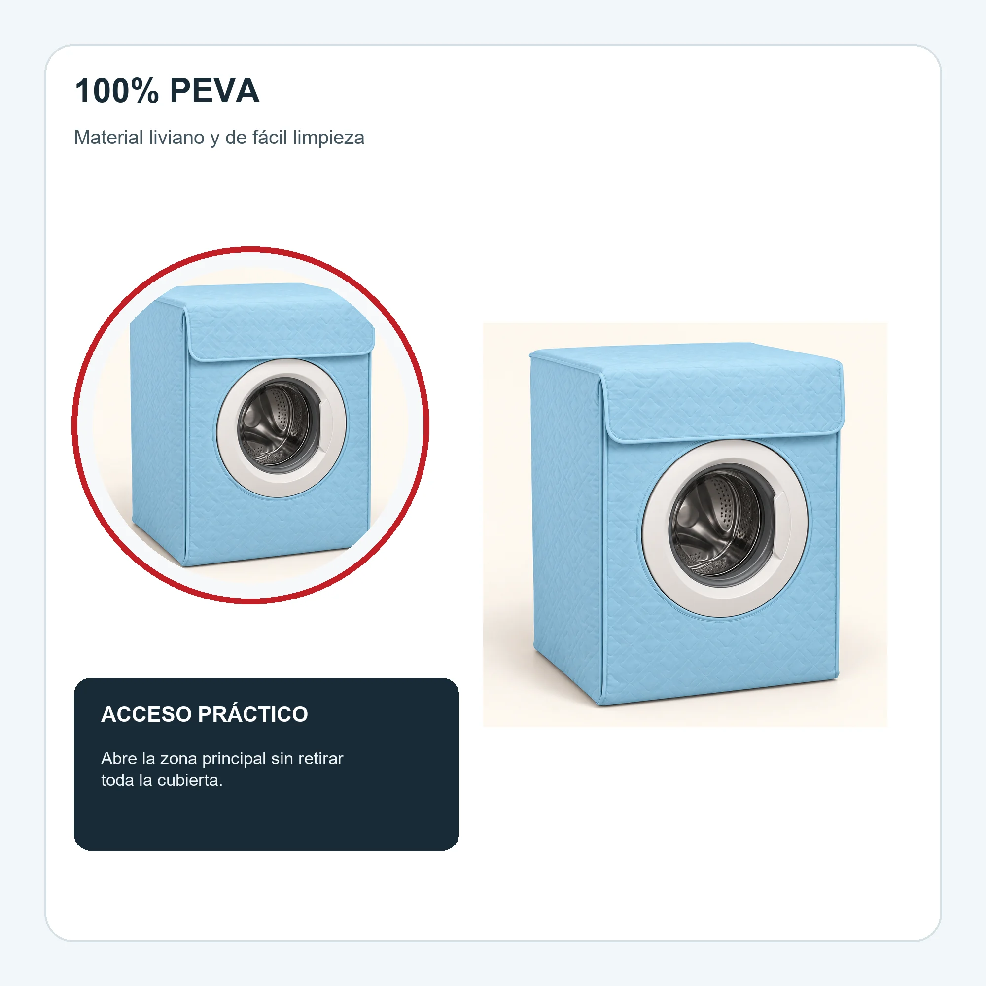 Funda de Lavadora 100% PEVA para Carga Frontal, Color Liso Surtido, 58 × 62 × 85 cm