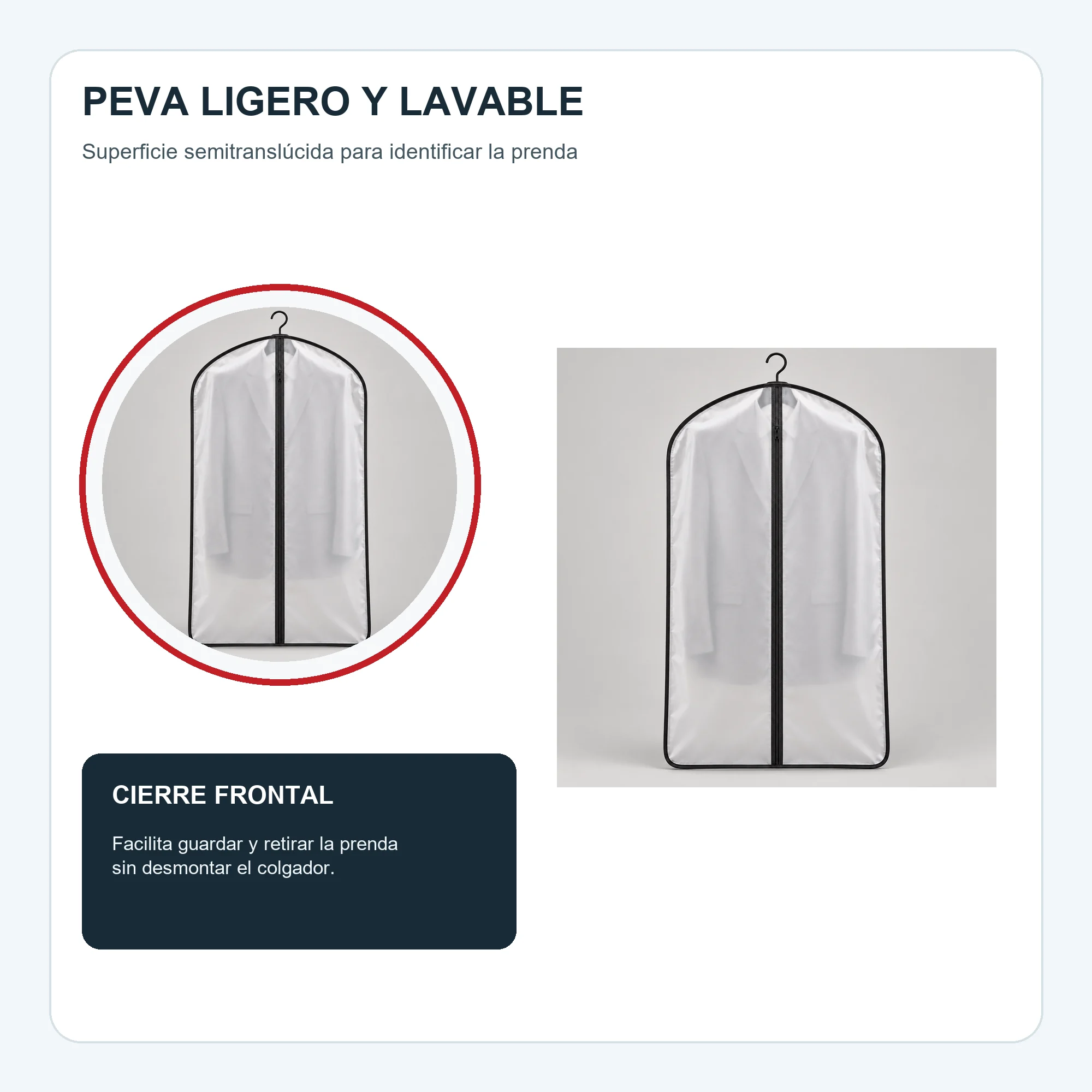 Funda para Traje de PEVA con Cierre, 60 × 100 cm, 1 Funda