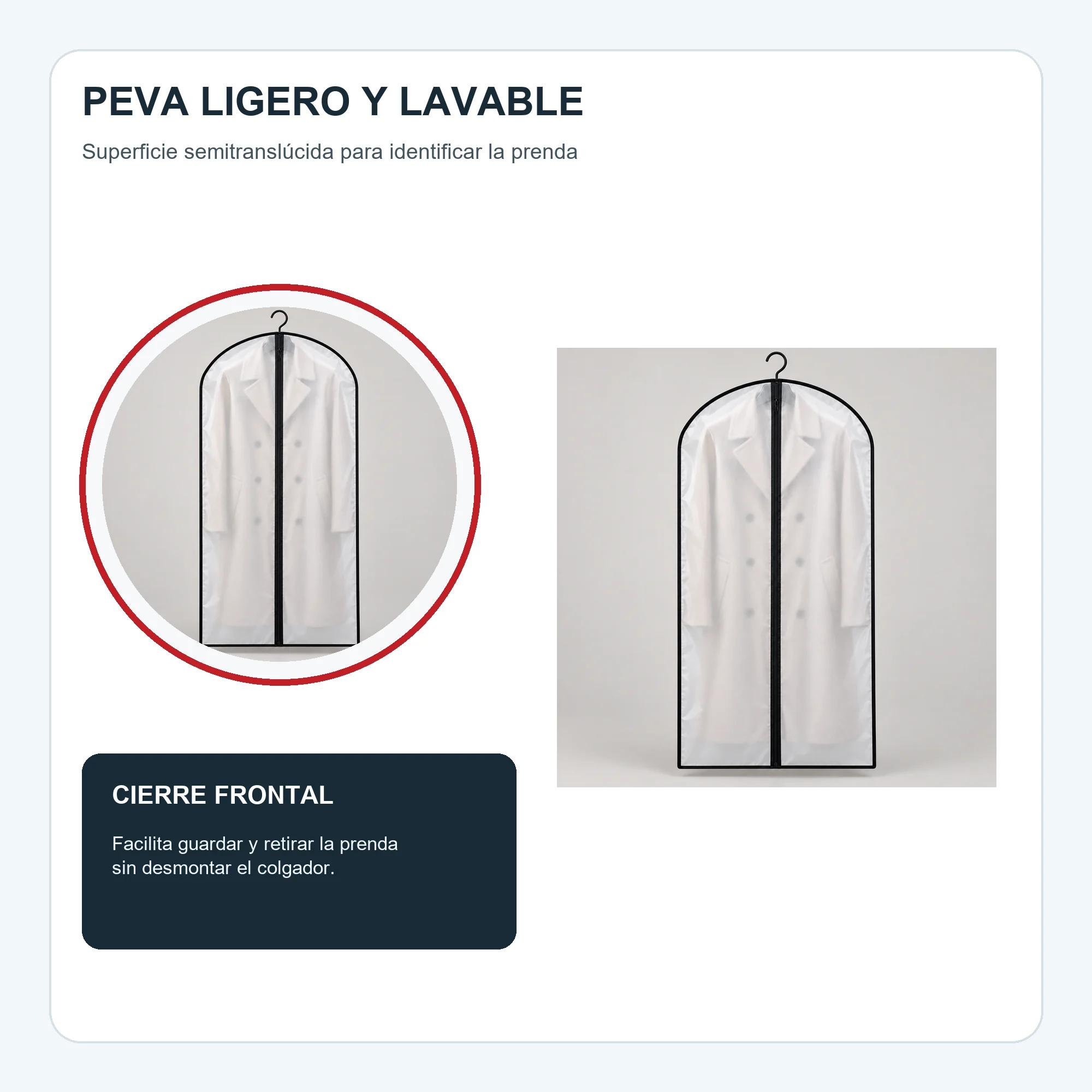 Funda para Traje de PEVA con Cierre, 60 × 120 cm, 1 Funda