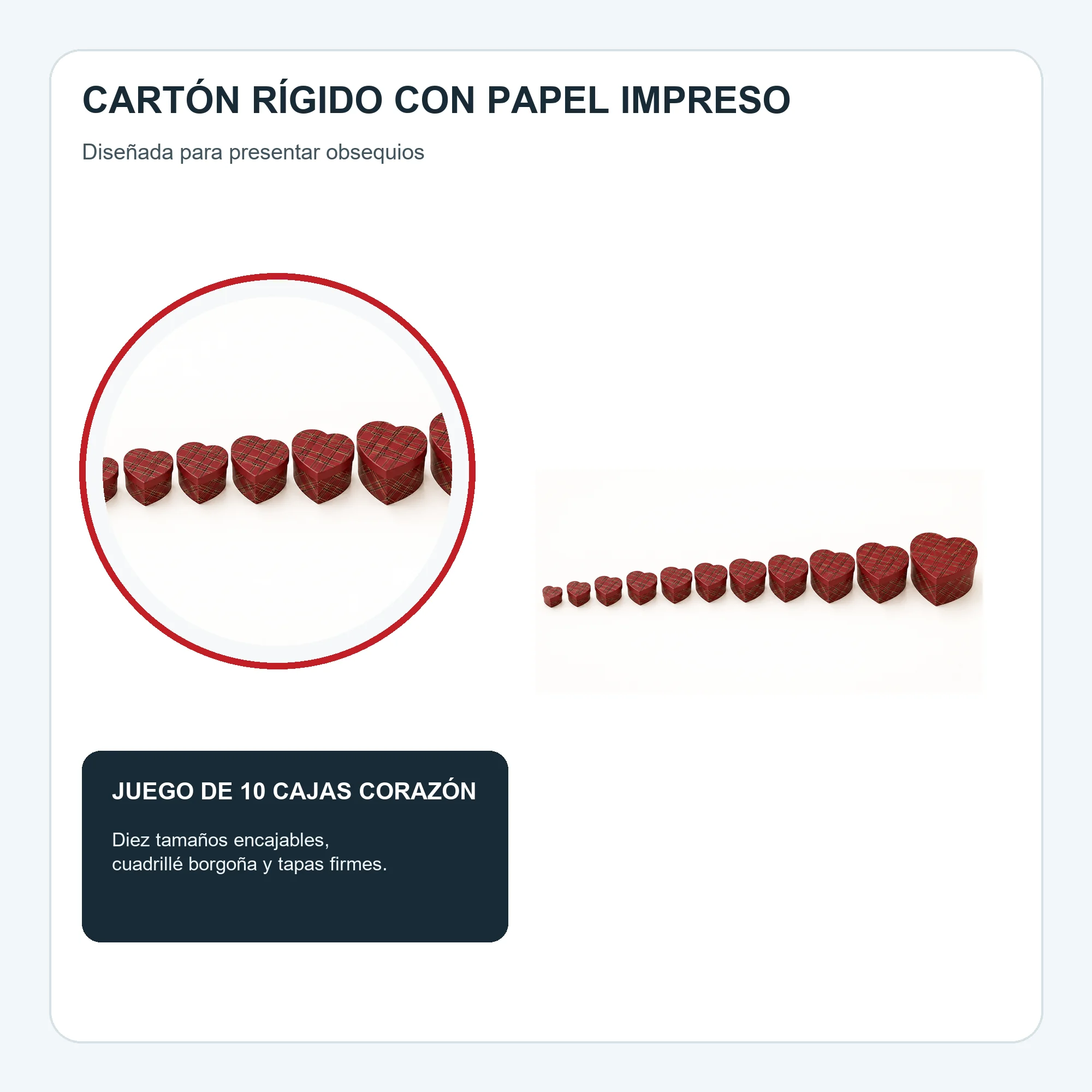 Juego de 10 Cajas de Regalo Juego De Cajas Corazón Con Cuadrillé, Tamaños Surtidos