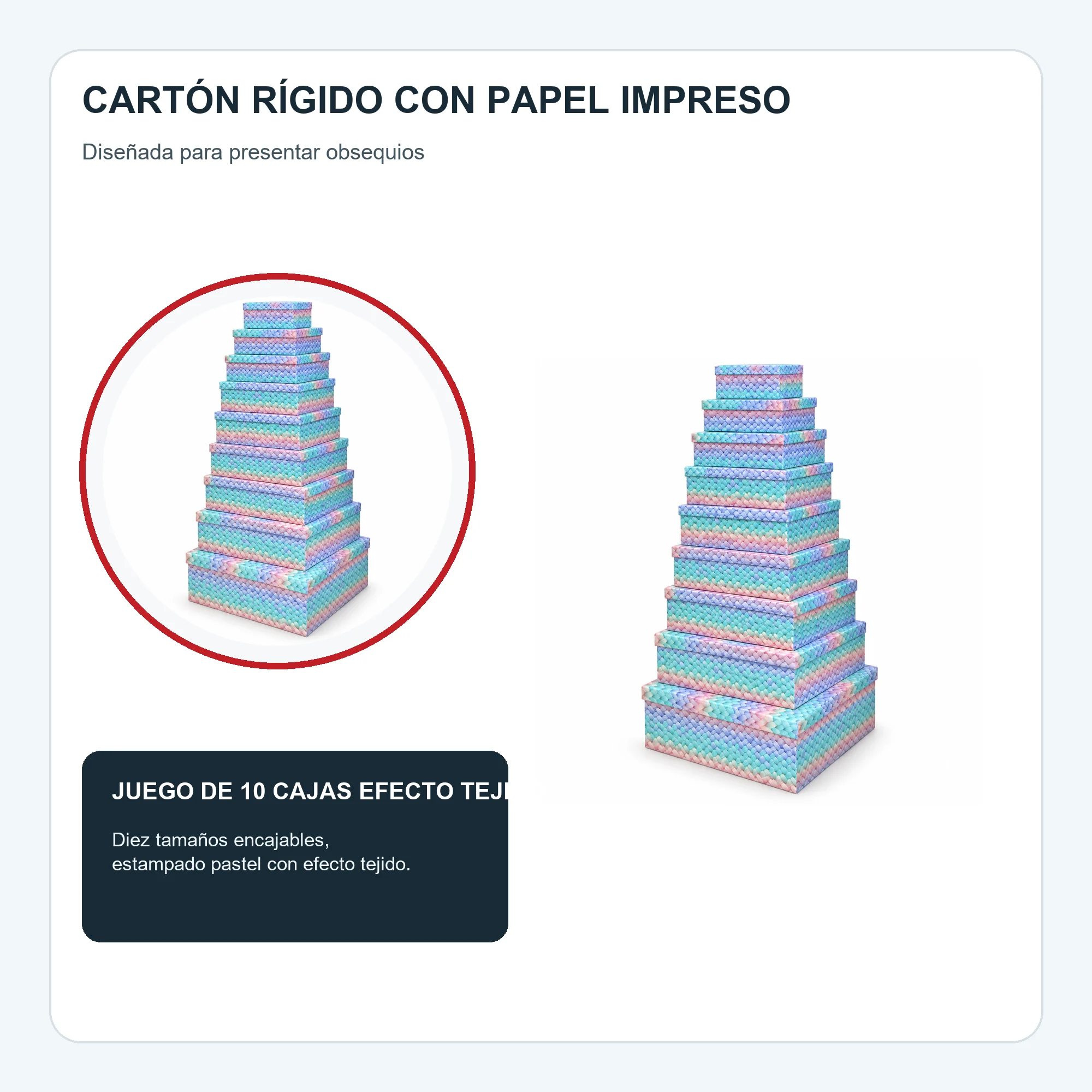 Juego de 10 Cajas de Regalo Juego Rectangular Con Efecto Tejido Pastel, Tamaños Surtidos