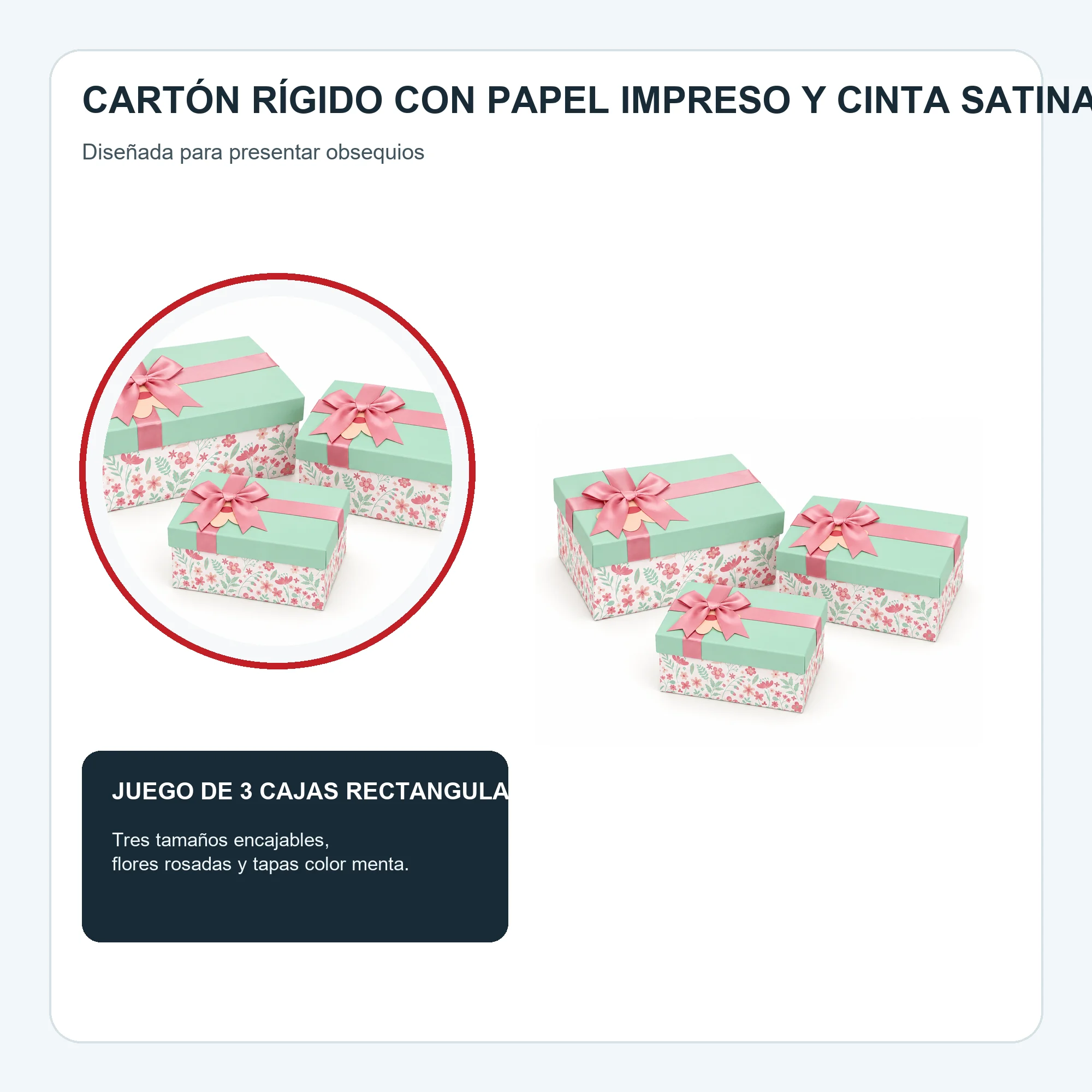 Juego de 3 Cajas de Regalo Juego De Cajas Florales Color Menta, Tres Tamaños