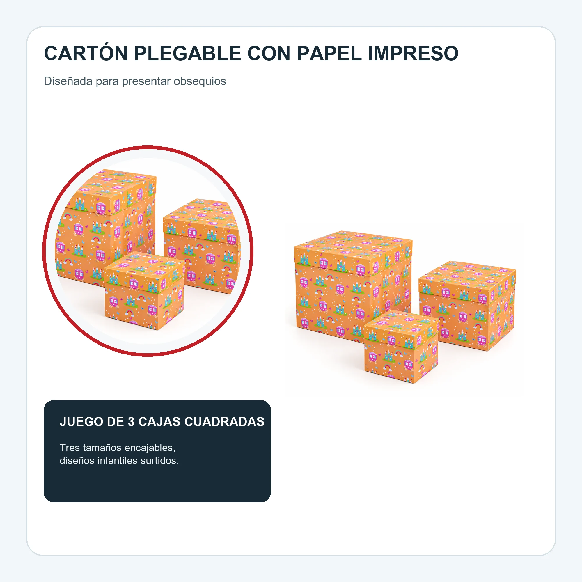 Juego de 3 Cajas de Regalo Juego De Cajas Infantiles De Princesas, Tres Tamaños