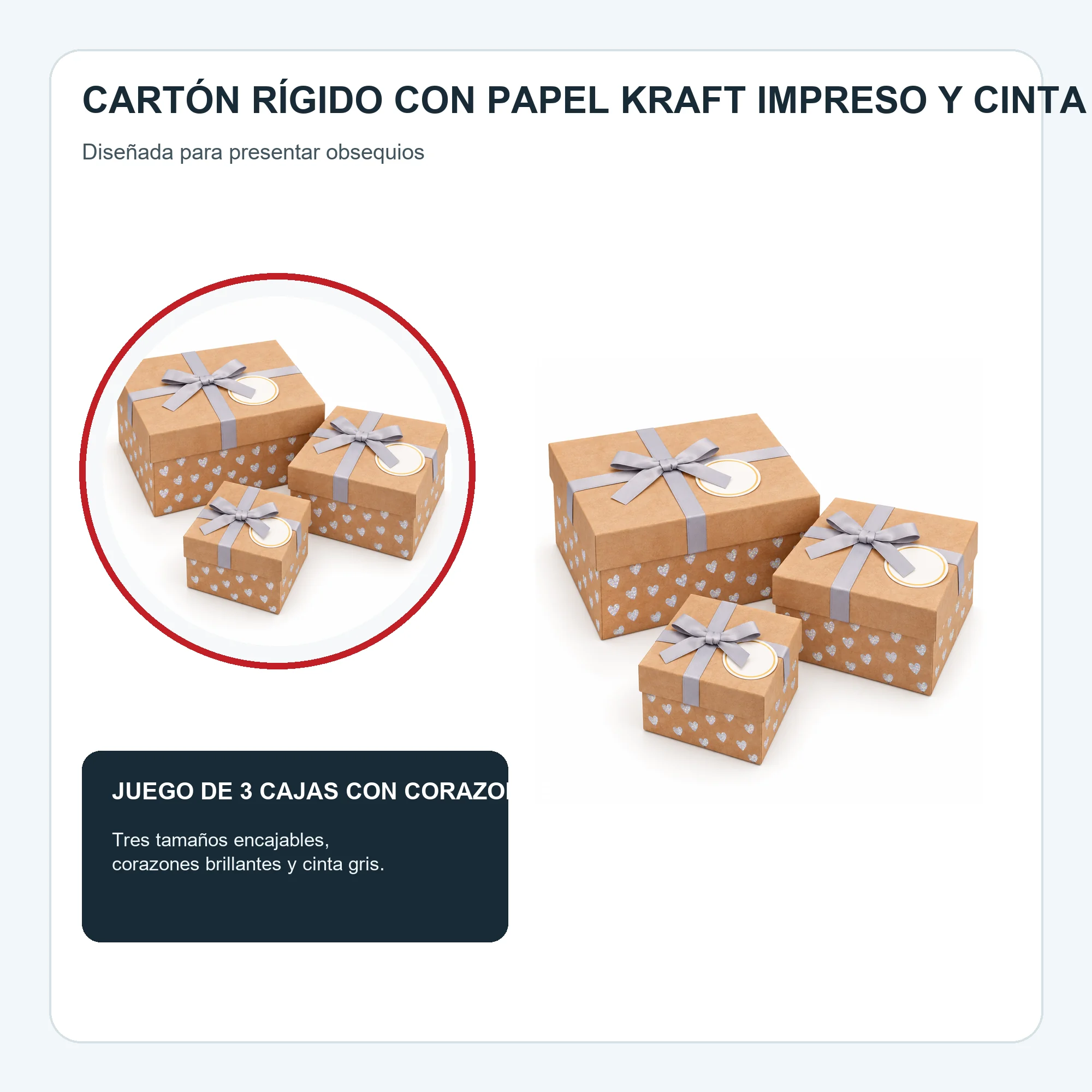 Juego de 3 Cajas de Regalo Juego De Cajas Kraft Con Corazones Holográficos, Tres Tamaños