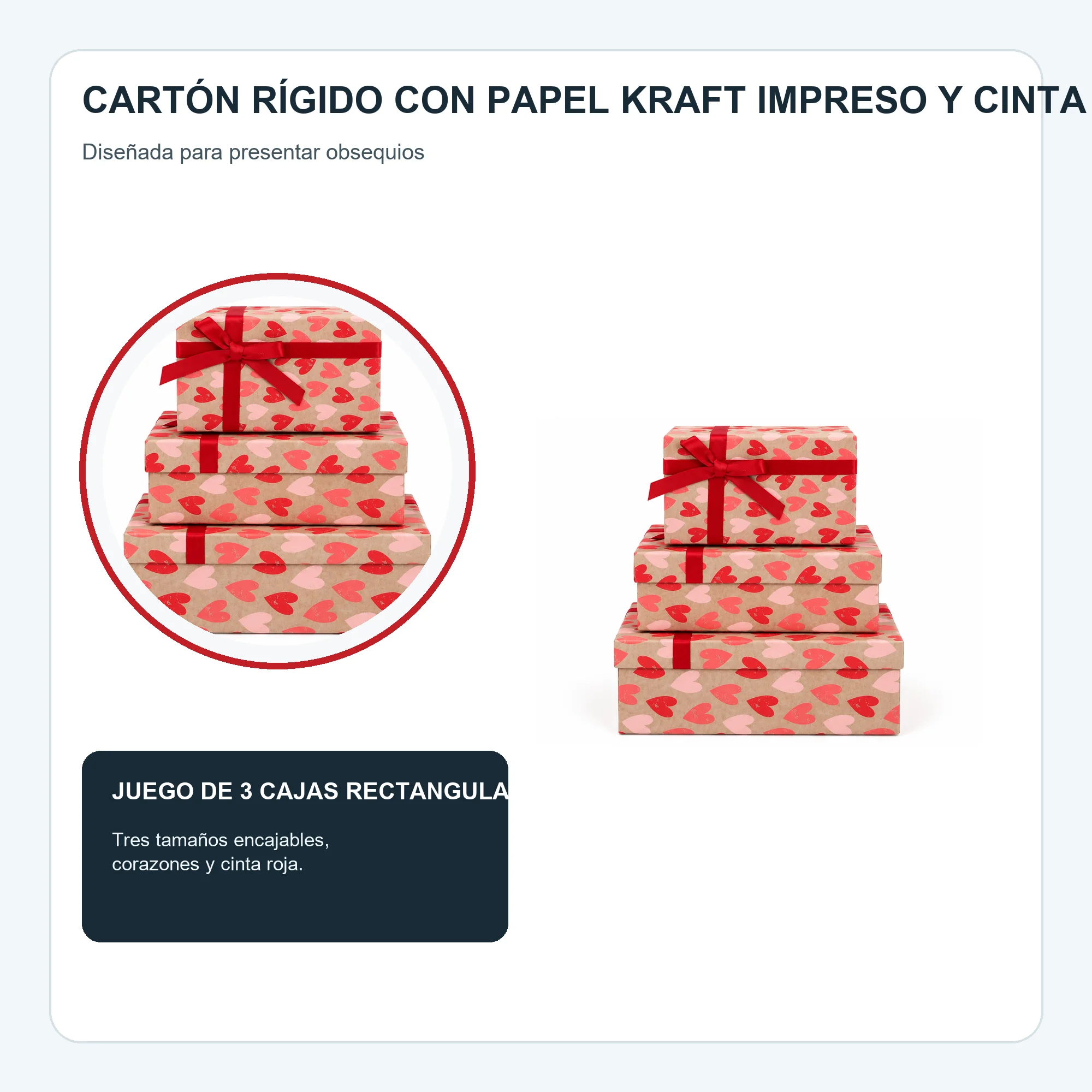 Juego de 3 Cajas de Regalo Juego De Cajas Kraft Con Corazones, Tres Tamaños
