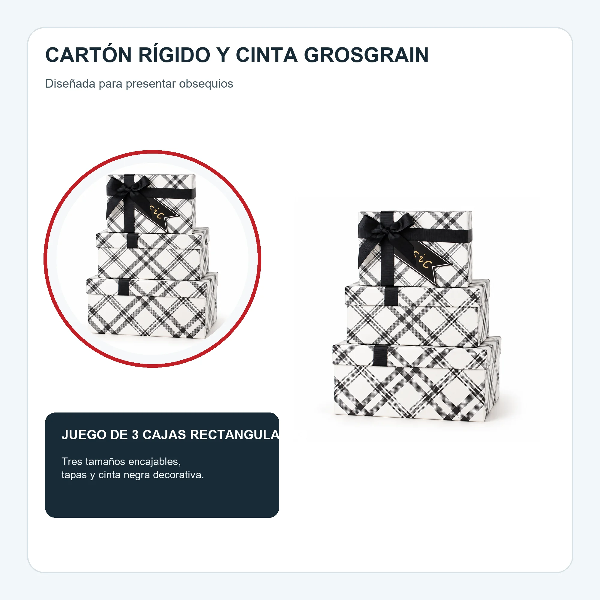 Juego de 3 Cajas de Regalo Juego Rectangular De Tartán, Tres Tamaños