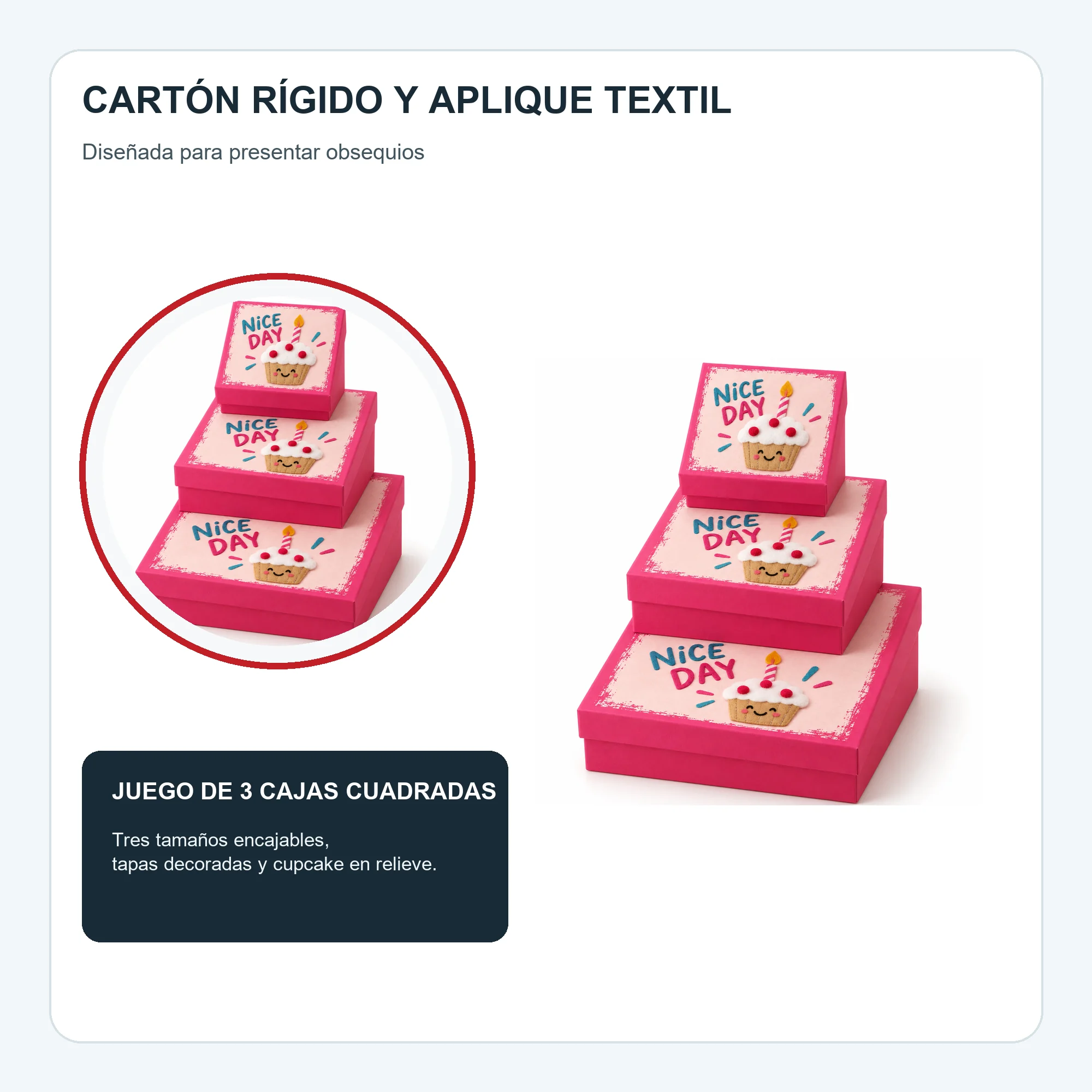 Juego de 3 Cajas de Regalo Juego De Cajas Cuadradas Con Cupcake, Tres Tamaños
