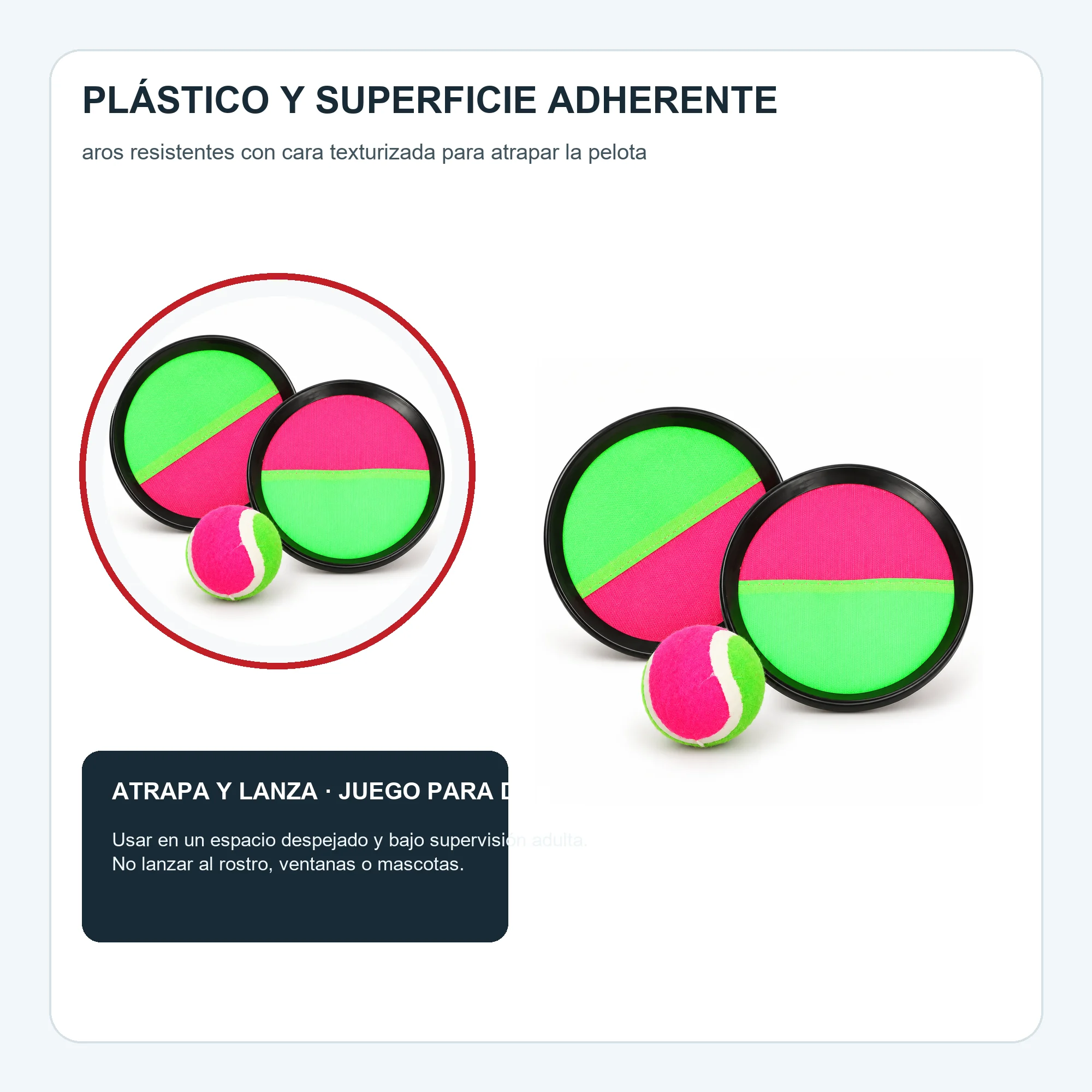 Juego de Atrapar Pelota con Paletas Adhesivas, 18,5 cm