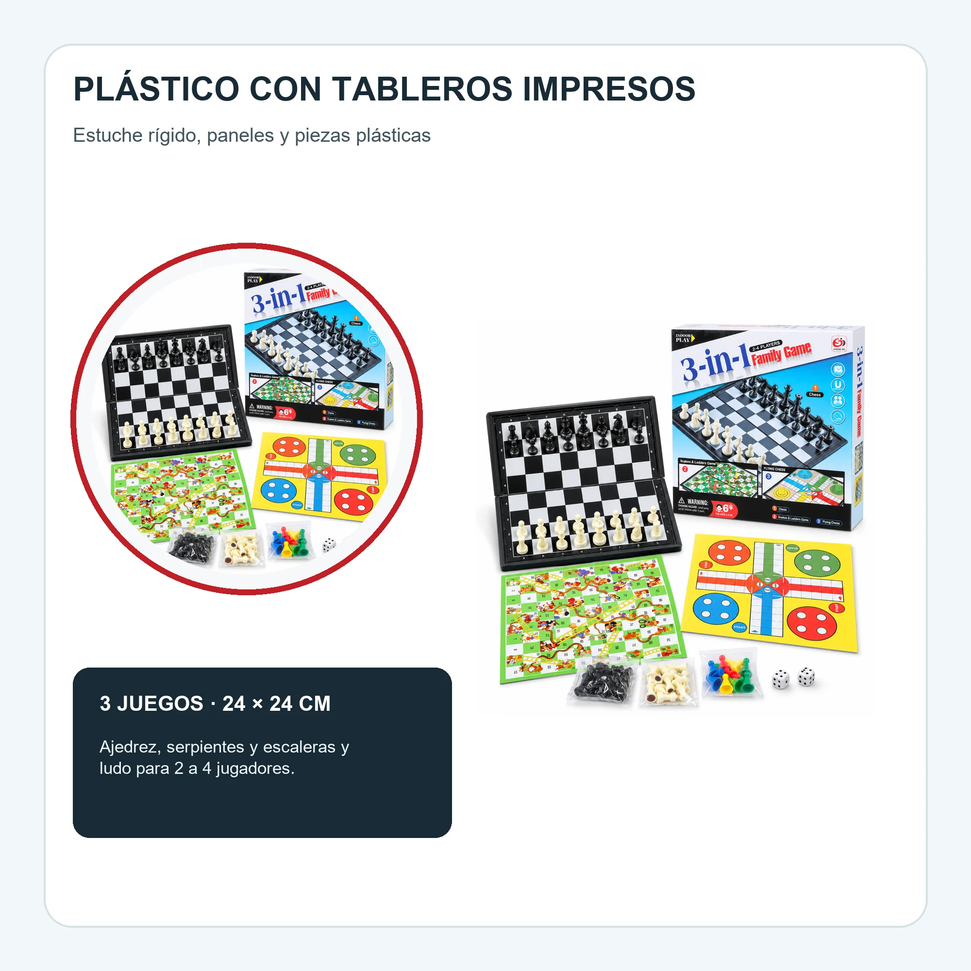 Juego de Mesa 3 en 1 con Tablero Plegable, 24 × 24 cm