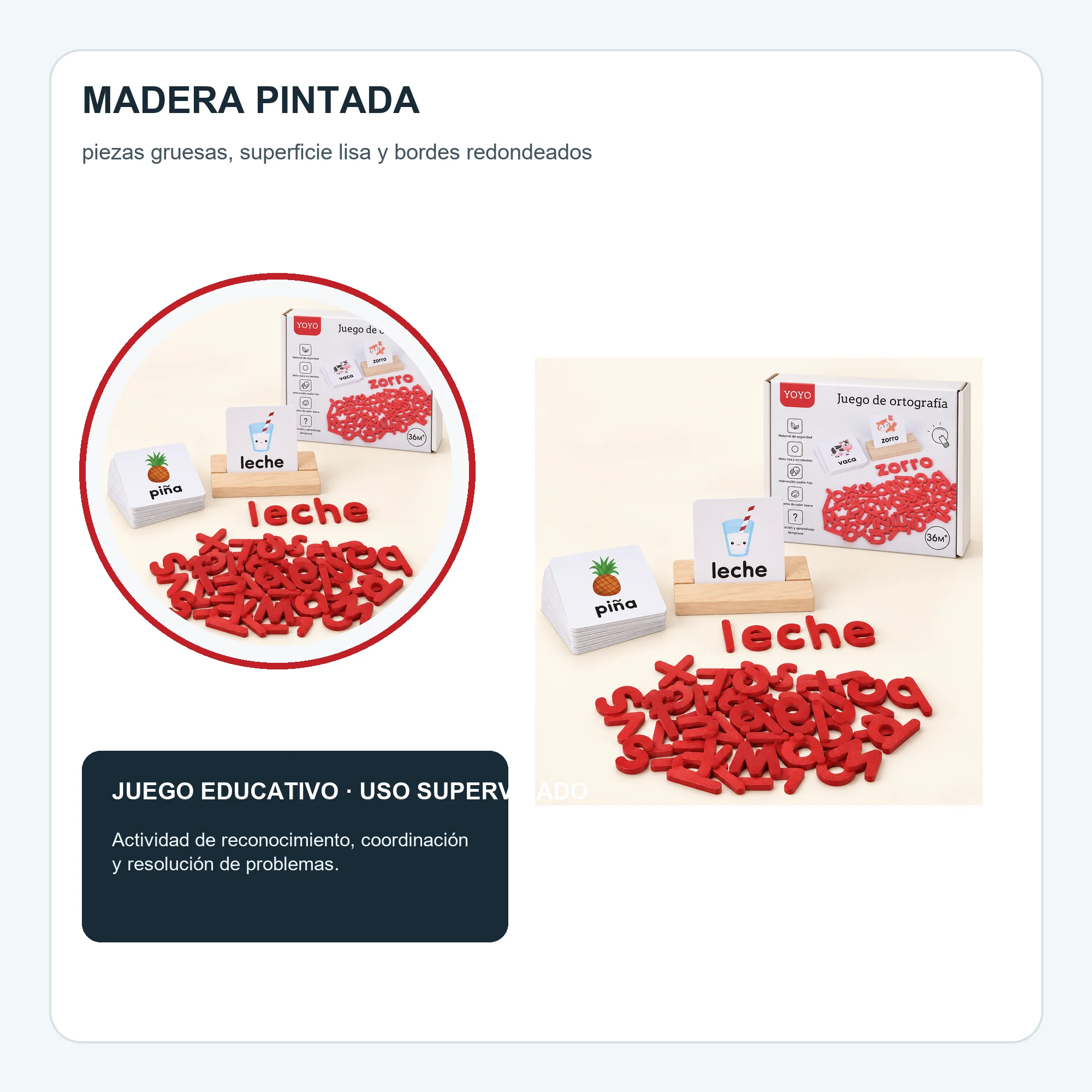 Juego de Ortografía en Español con Letras y Tarjetas