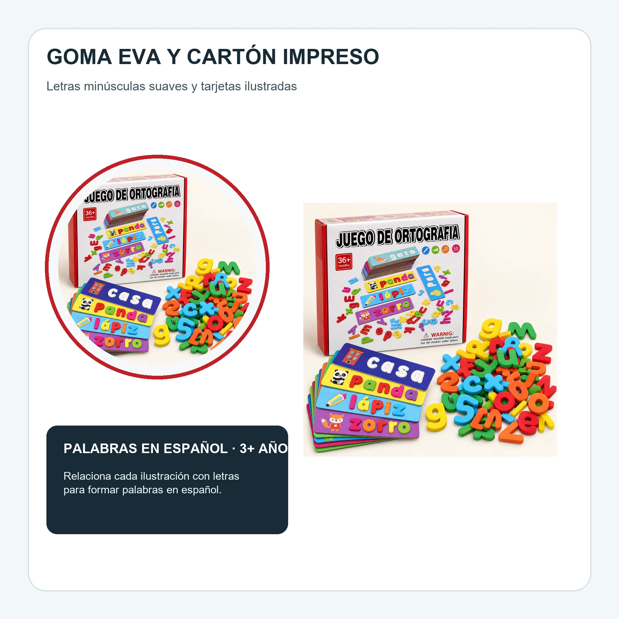 Juego de Ortografía en Español con Tarjetas y Letras EVA, 3+ años