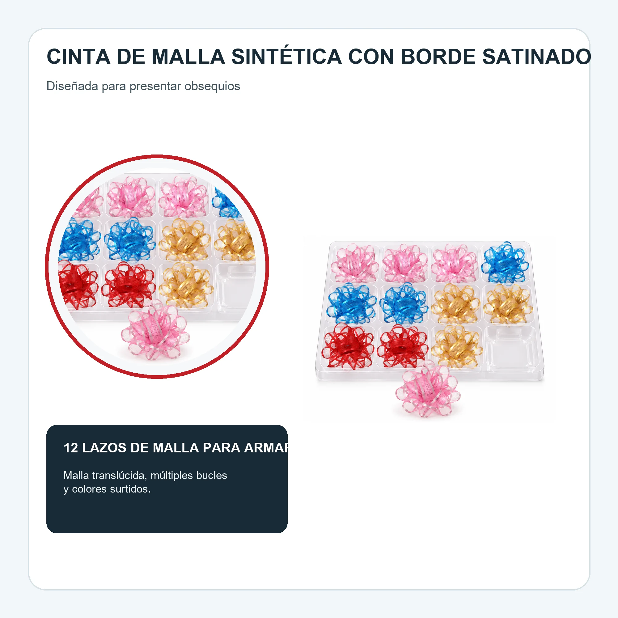 Lazos de Malla para Regalo, 5,5 cm (2,2 in) de diámetro aprox., 12 Unidades, Colores Surtidos
