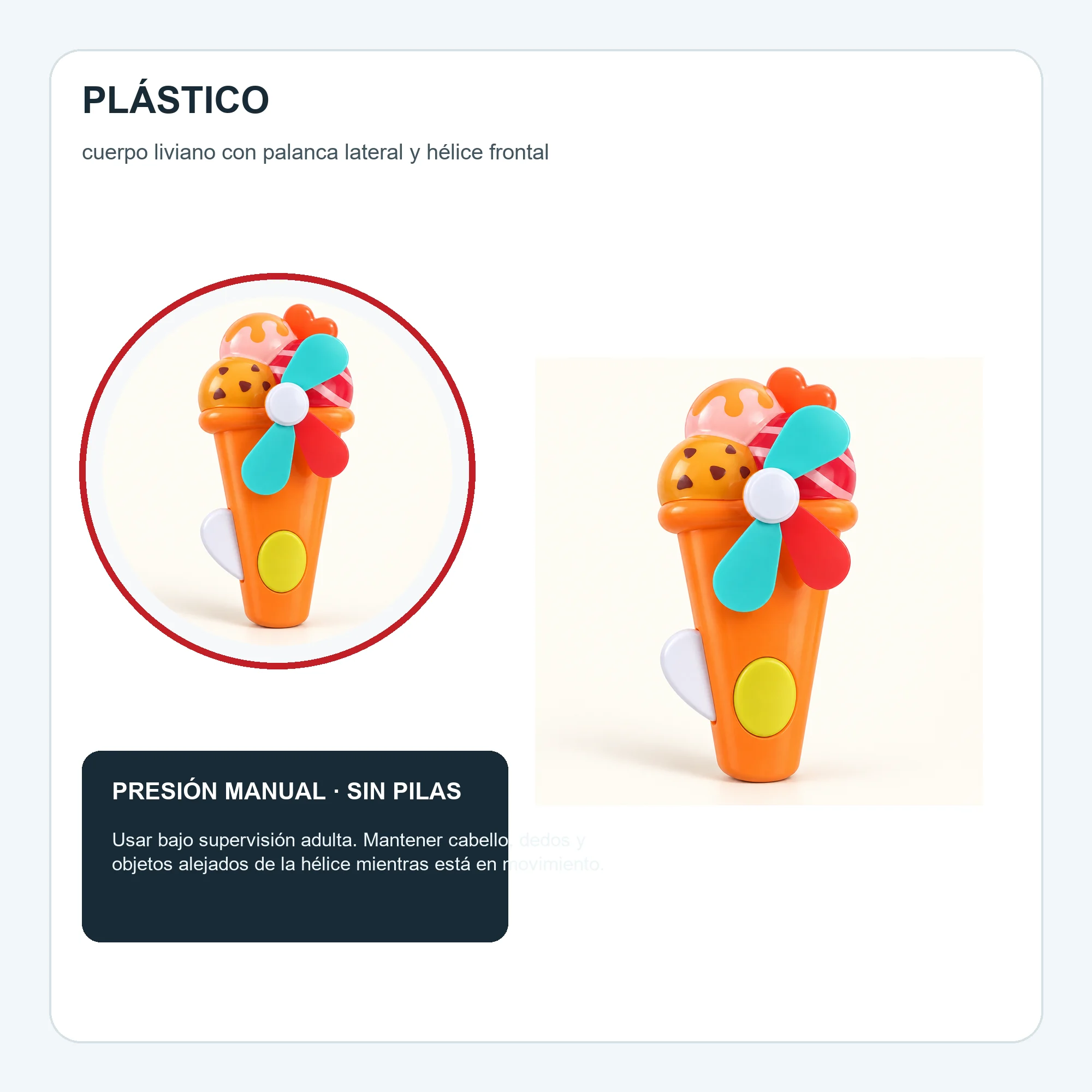 Mini Ventilador Manual con Diseño de Helado, 14 × 6,5 cm, Color Surtido