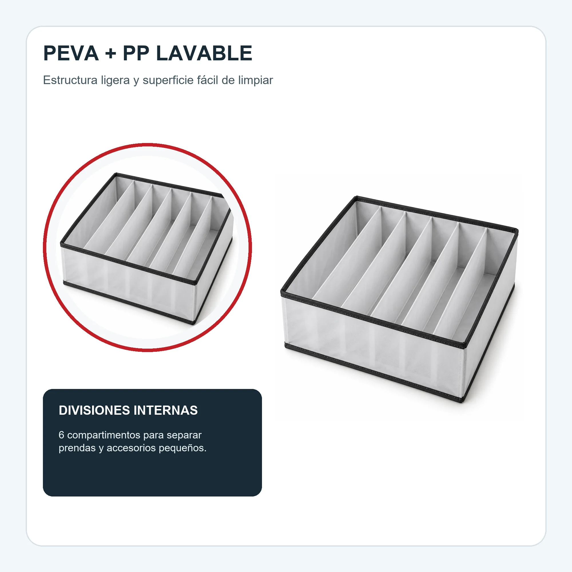 Organizador de Cajón de 6 Compartimentos de PEVA y PP, 32 × 32 × 12 cm, 1 Unidad